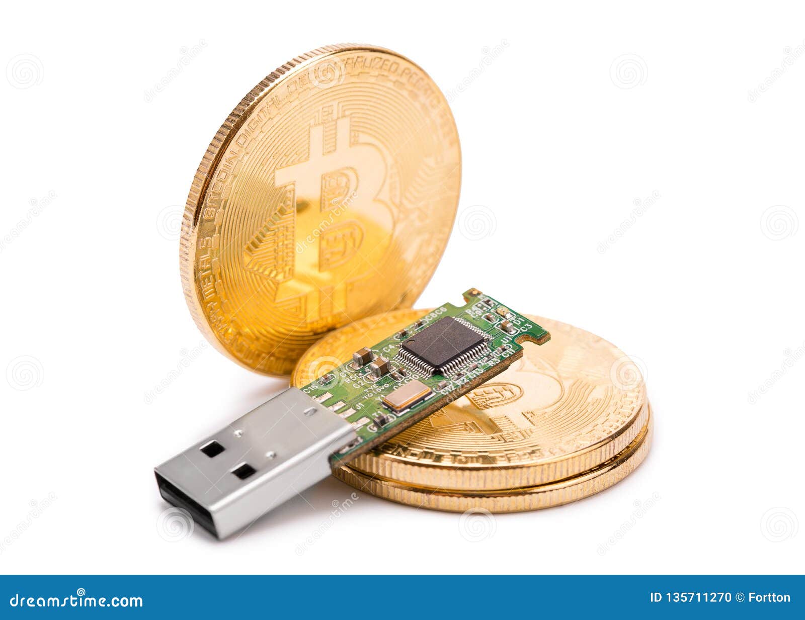 Carteira Cripto Fria Em Moedas Douradas Do Bitcoin Foto de Stock - Imagem  de branco, financeiro: 135711270