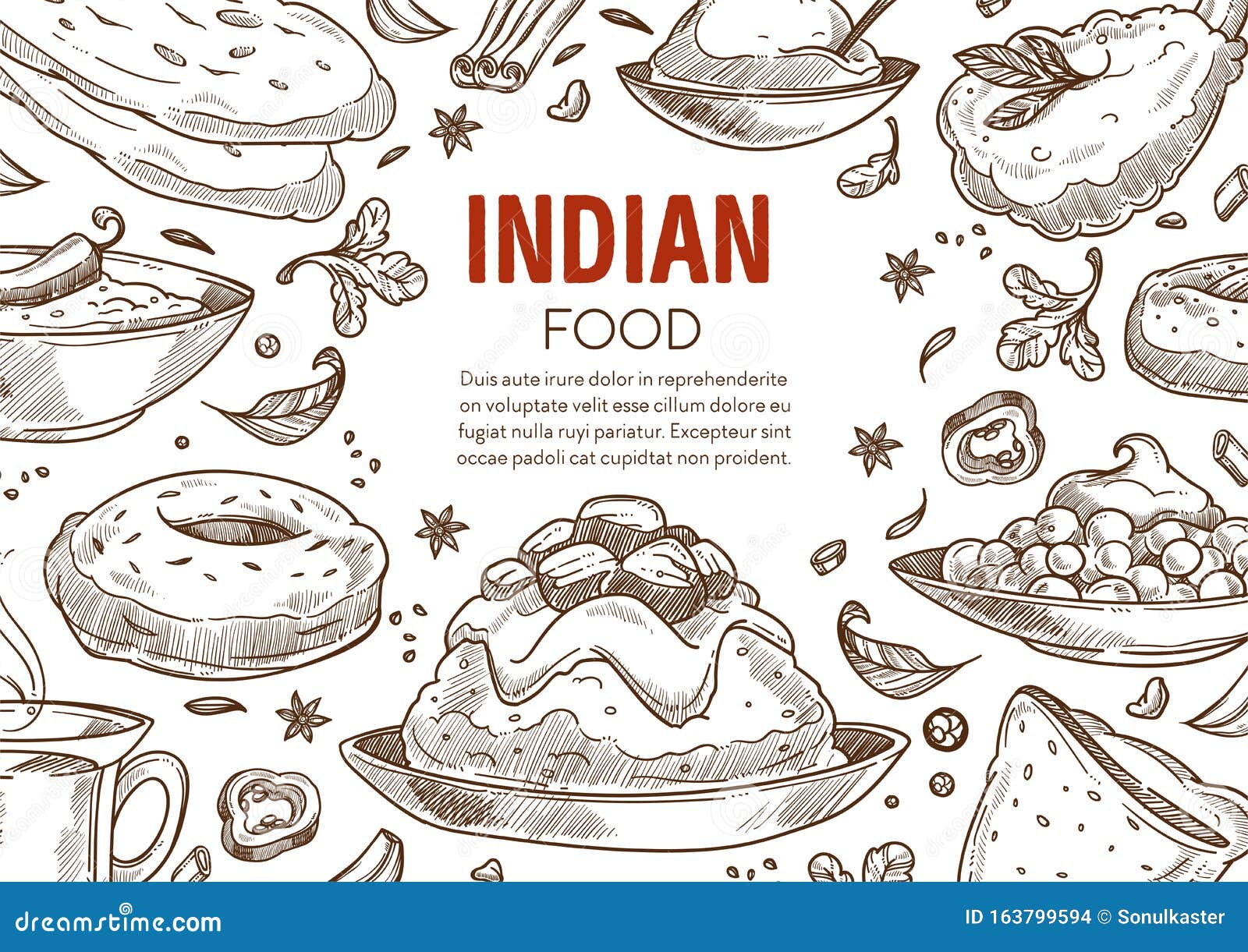 Cartel De Boceto De La Comida India En El Menú Del Restaurante Ilustración  del Vector - Ilustración de cartel, restaurante: 163799594