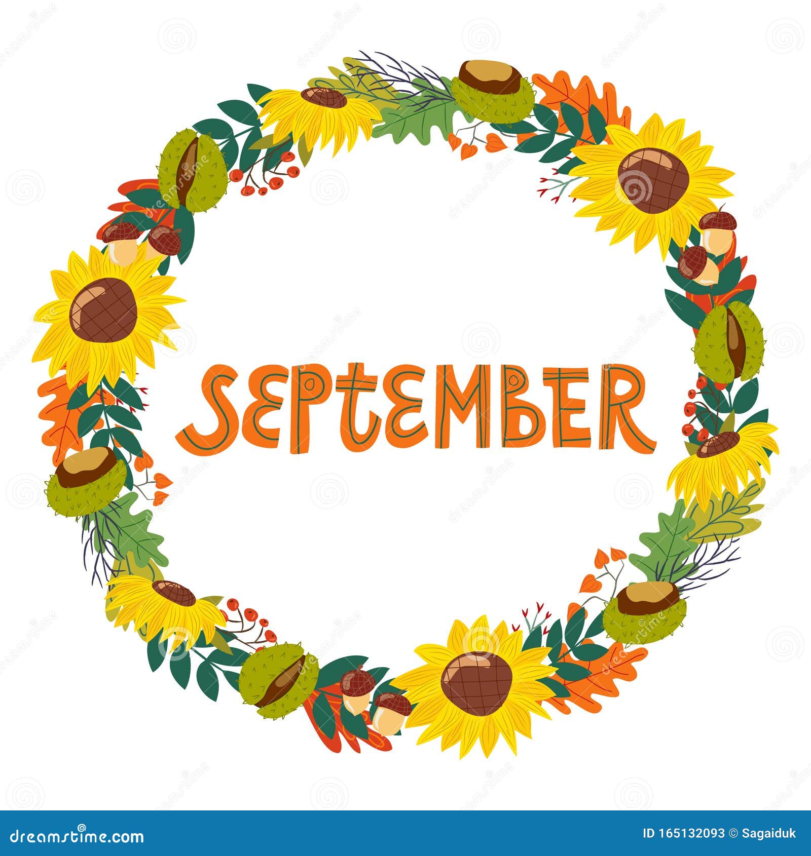 Cartel De Dibujo a Mano Mes De Septiembre En Una Guirnalda De Flores Y  Frutas Ilustración del Vector - Ilustración de vacaciones, calendario:  165132093