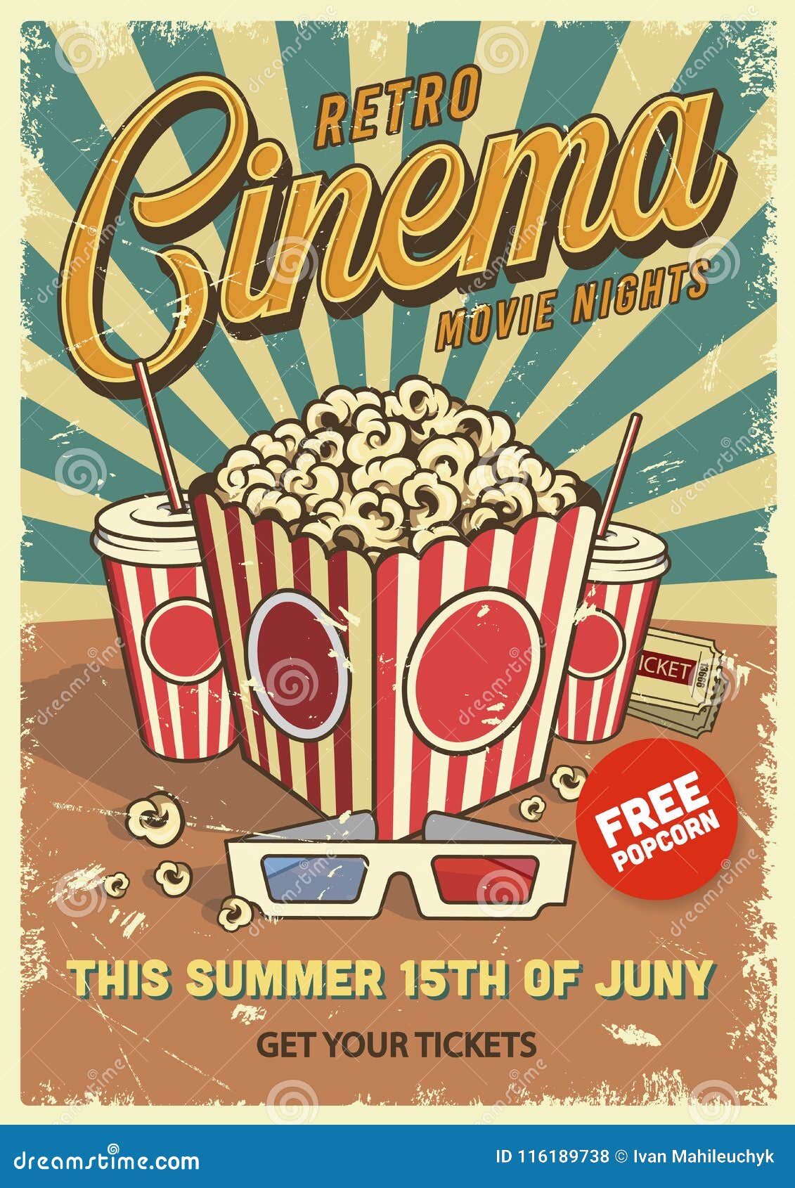 Cartel Del Cine Del Vintage Ilustración del Vector Ilustración de