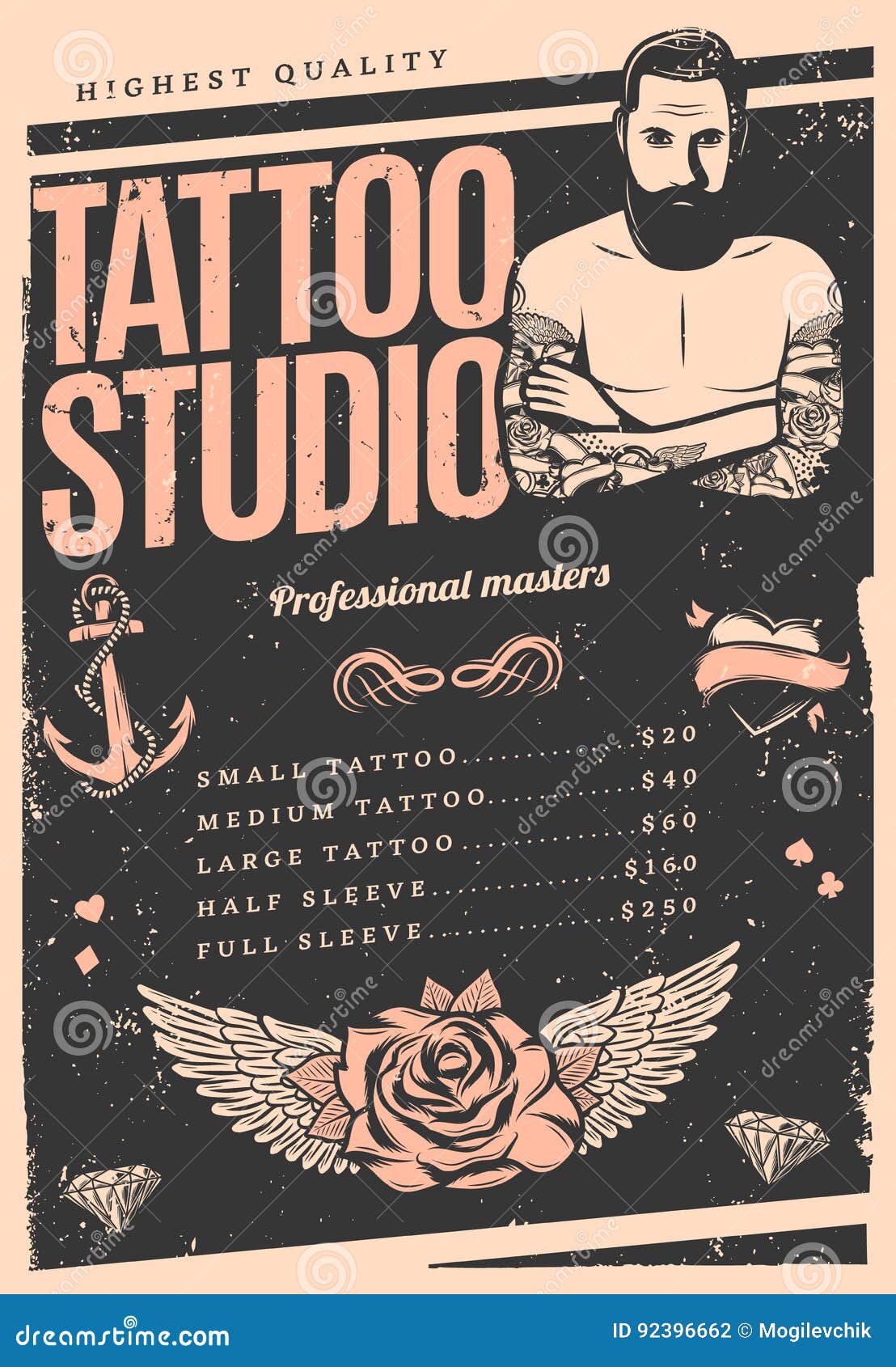 Cartel Del Estudio Del Tatuaje Del Vintage Ilustración del Vector - Ilustración de equipo, textura: 92396662