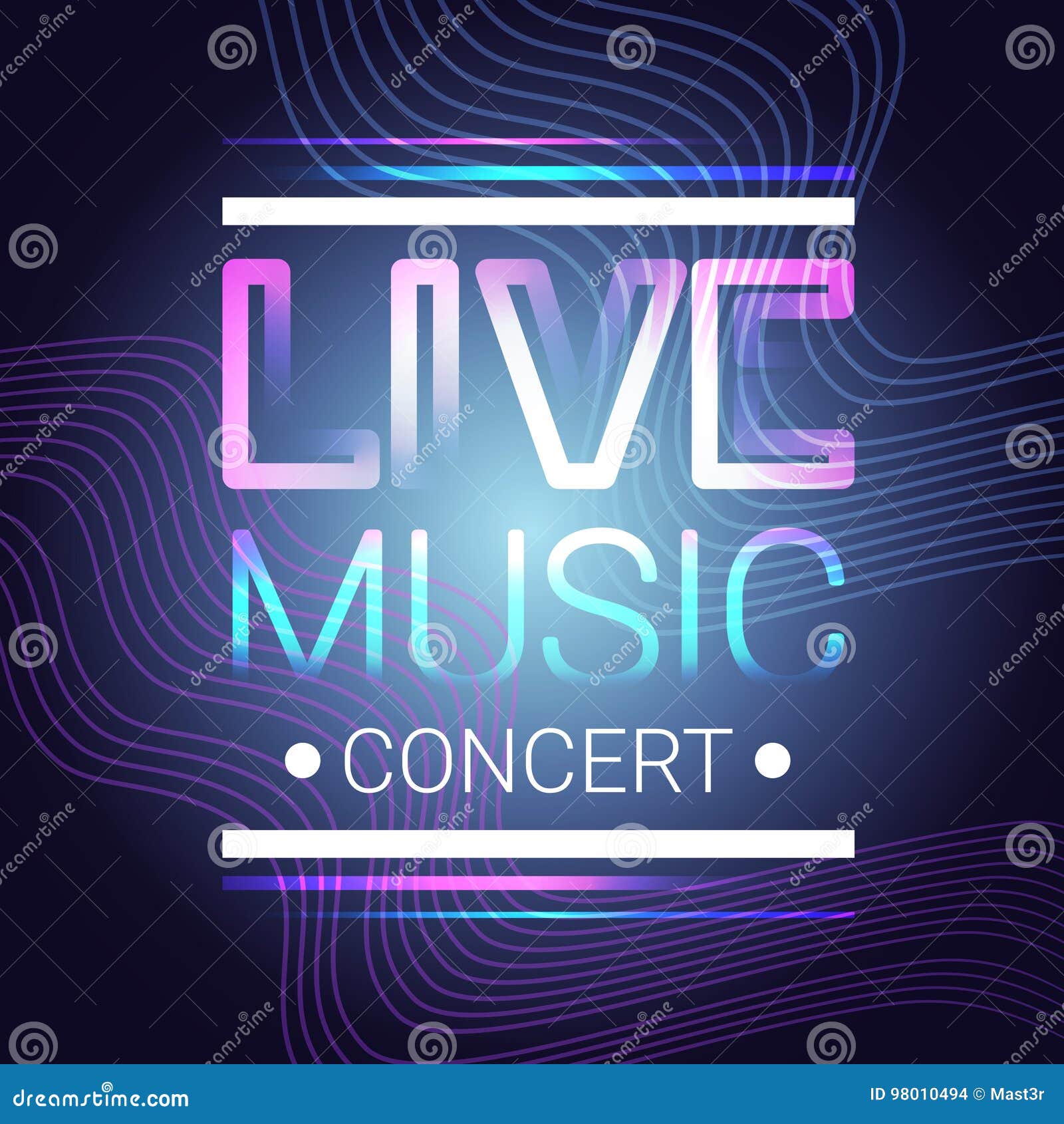 Ejemplo plano del vector del cartel musical moderno del estilo de Live Music Concert Banner Colorful