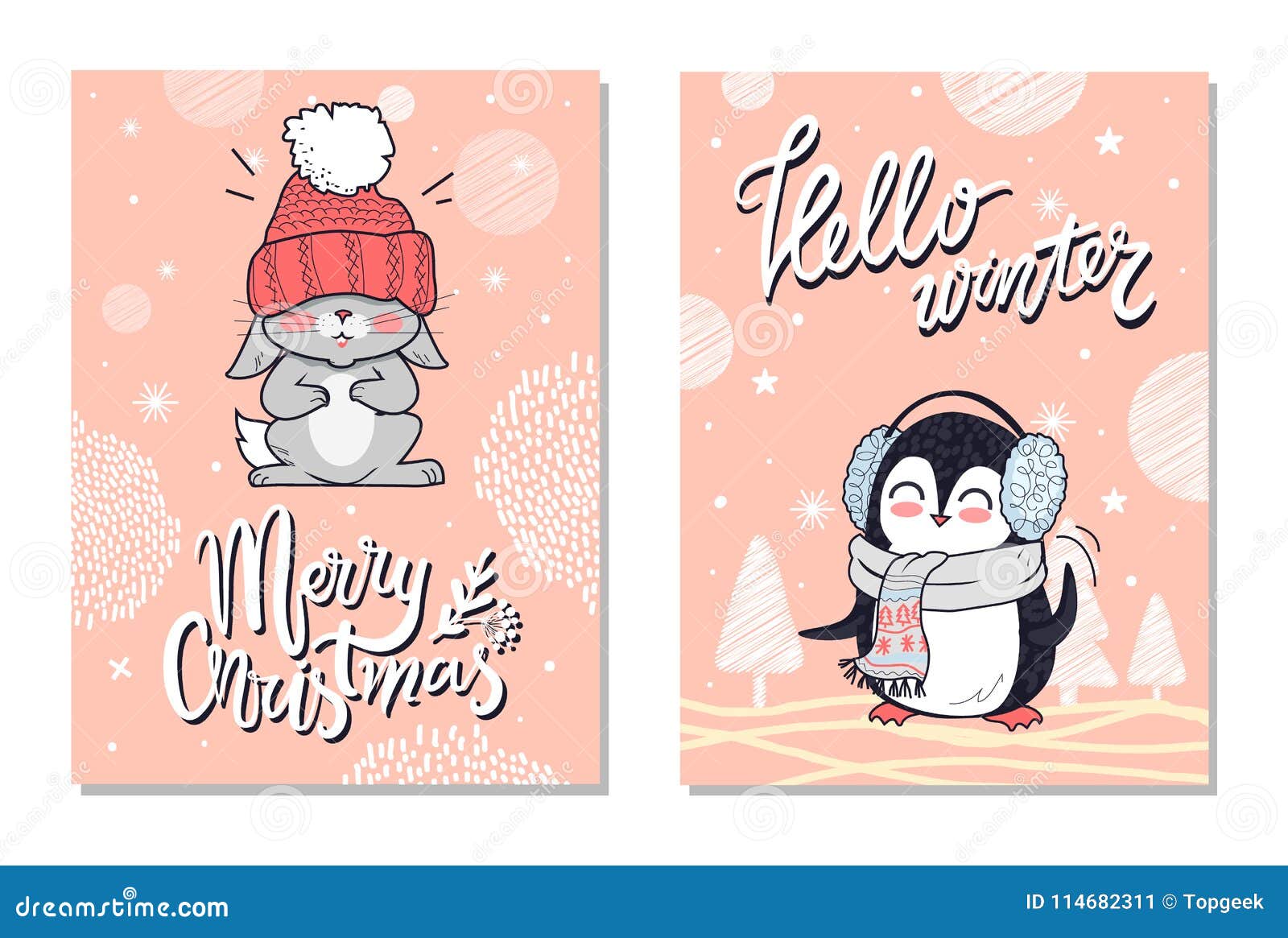 Cartes De Voeux De Joyeux Noel Avec Le Lapin De Pingouin Illustration De Vecteur Illustration Du Joyeux Chapeau Cartes De Voeux De Joyeux Noel Avec Le Lapin De Pingouin Illustration De Vecteur Illustration Du Joyeux Chapeau
