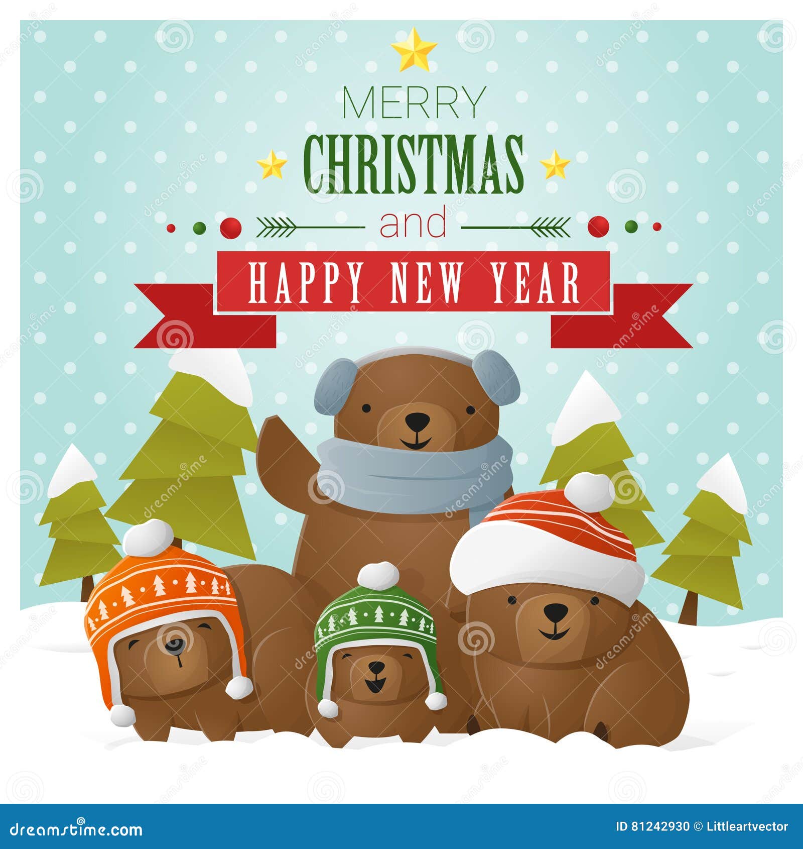 Buon Natale Orso.Cartolina D Auguri Del Buon Anno E Di Buon Natale Con La Famiglia Dell Orso Illustrazione Vettoriale Illustrazione Di Illustrazione Animale 81242930