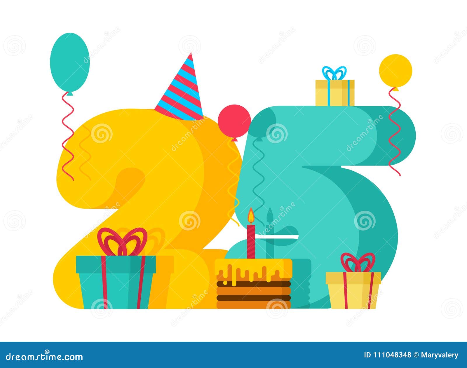 Cartolina D'auguri Di Buon Compleanno Di 25 Anni Venticinquesimo Celebrati  Di Anniversario Illustrazione Vettoriale - Illustrazione di celebrazione,  piano: 111048348