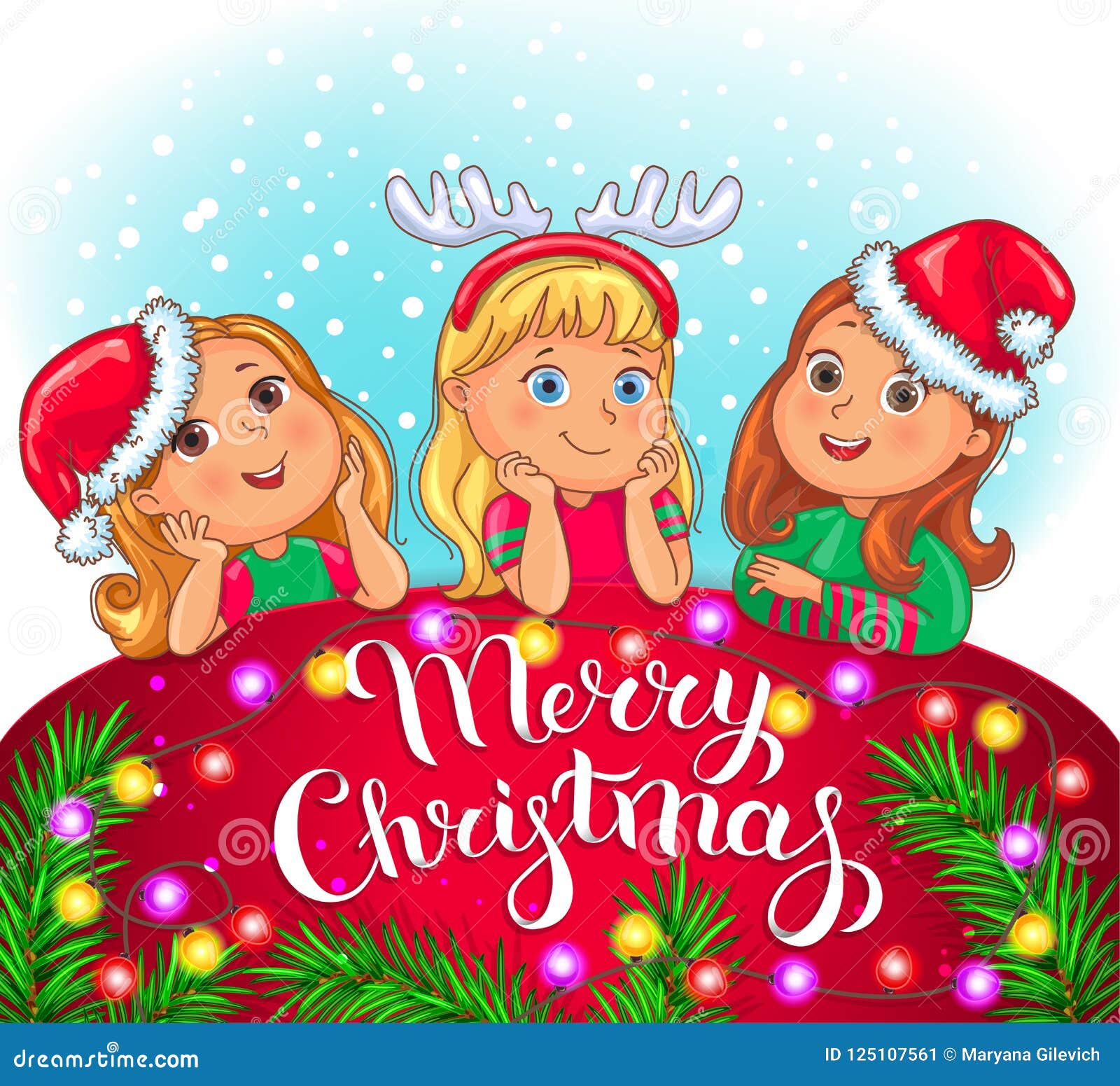 Auguri Buon Natale Bambini.Cartolina D Auguri Di Buon Natale Con I Bambini Svegli Illustrazione Vettoriale Illustrazione Di Felice Cheerful 125107561