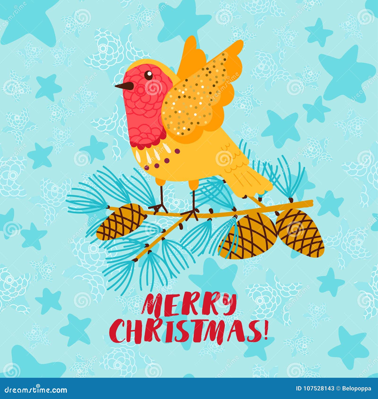 Cartolina D Auguri Di Buon Natale Con L Uccello Del Pettirosso Illustrazione Vettoriale Illustrazione Di Elemento Pino