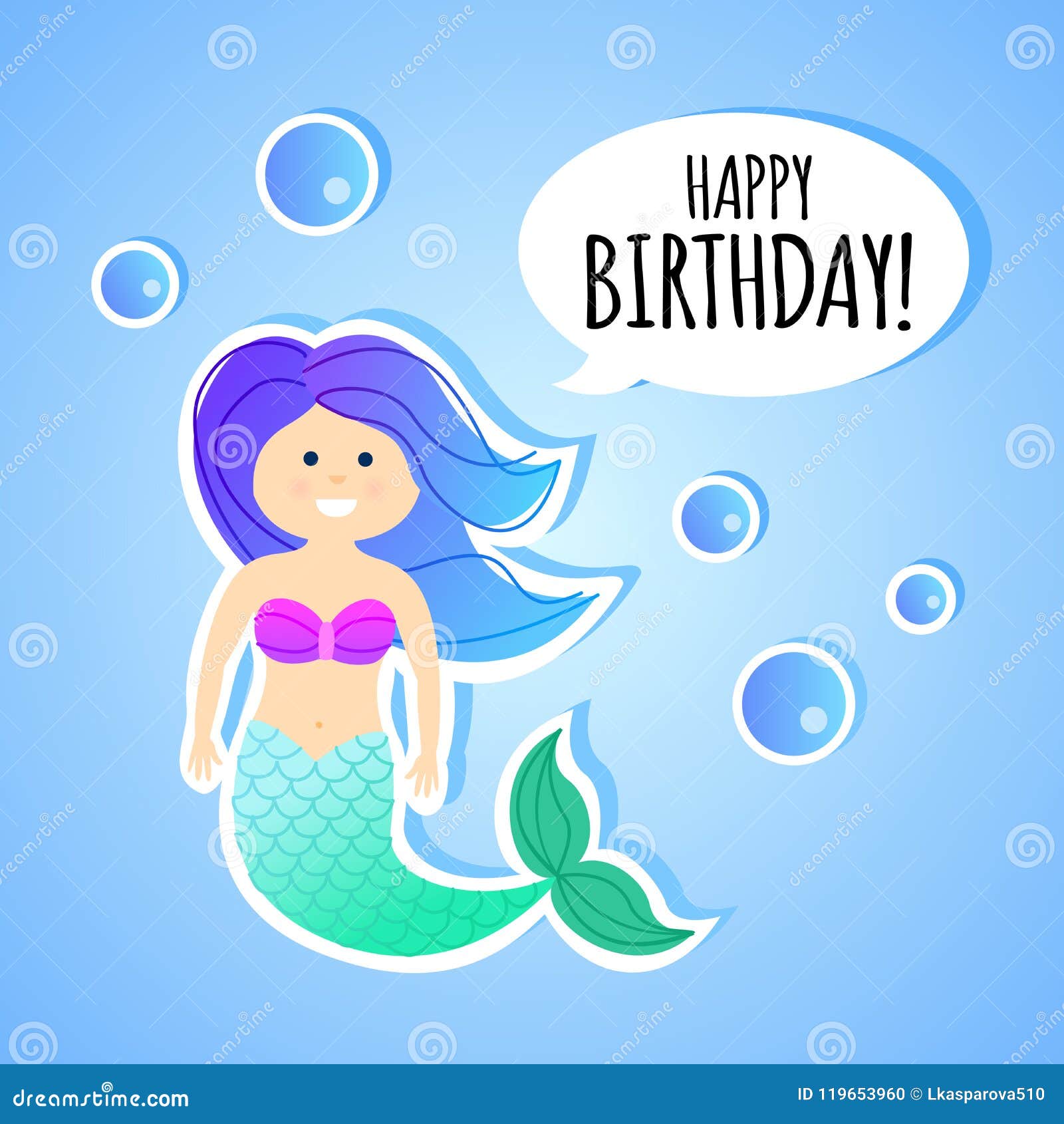 Cartolina D Auguri Di Compleanno Con La Sirena Per I Bambini Illustrazione Vettoriale Illustrazione Di Coda Saluto