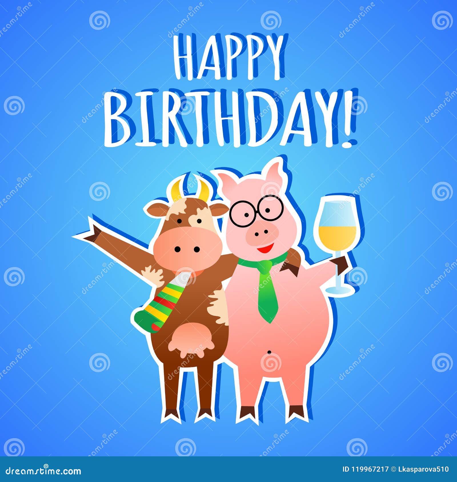 Cartolina D Auguri Divertente Di Compleanno Di Vettore Con Gli Animali Illustrazione Vettoriale Illustrazione Di Divertimento Regalo
