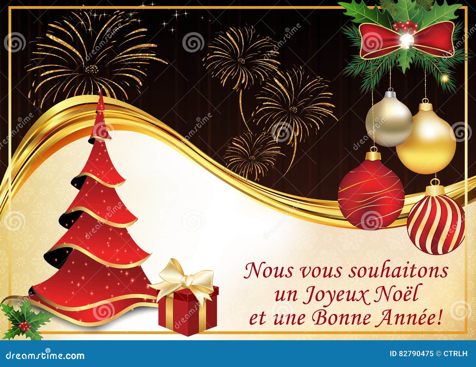 Cartolina D Auguri Francese Vi Auguriamo Il Buon Natale Ed Il Buon Anno Illustrazione Di Stock Illustrazione Di Acclamazione Baubles