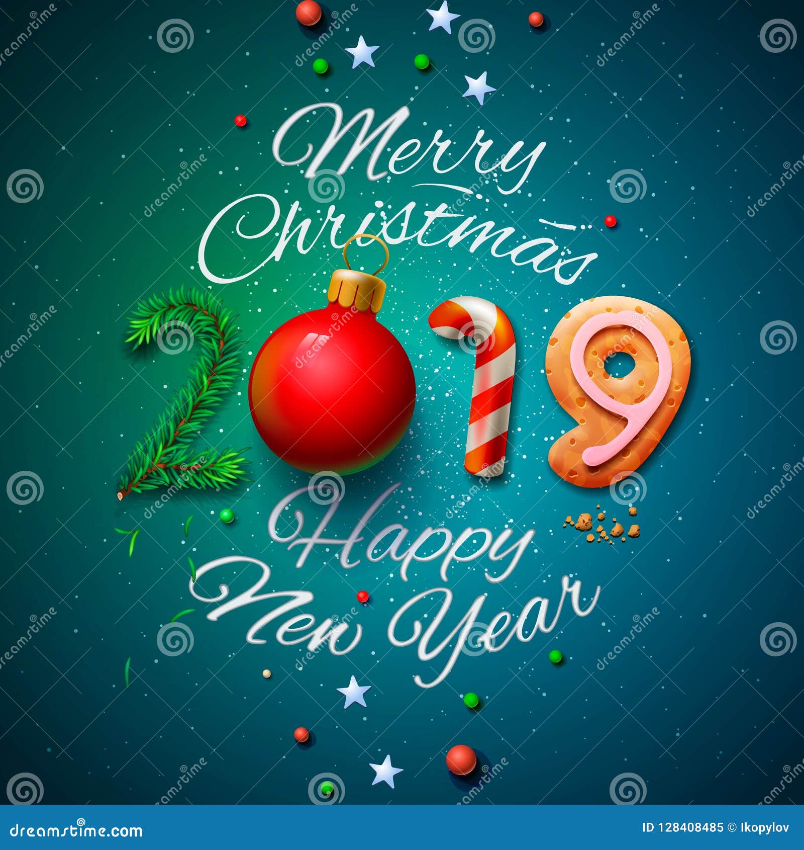 Auguri Di Buon Natale Lettera.Cartolina D Auguri 2019 Illustrazione Del Buon Anno E Di Buon Natale Di Vettore Illustrazione Vettoriale Illustrazione Di Creativo Lettera 128408485