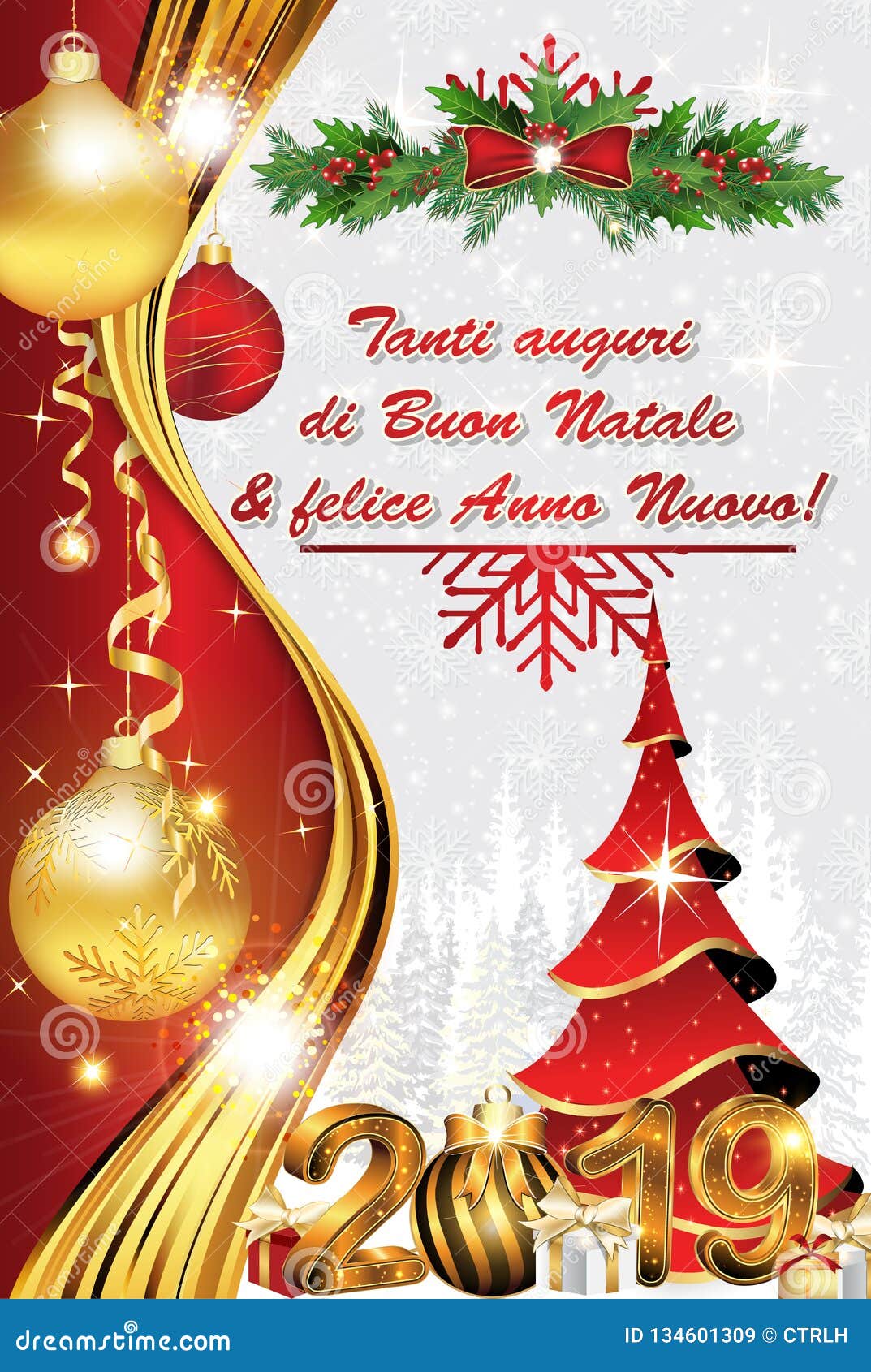 Cartoline Buon Natale.Cartolina D Auguri Italiana Con Progettazione Classica Buon Natale E Buon Anno Illustrazione Di Stock Illustrazione Di Disegno Allegro 134601309