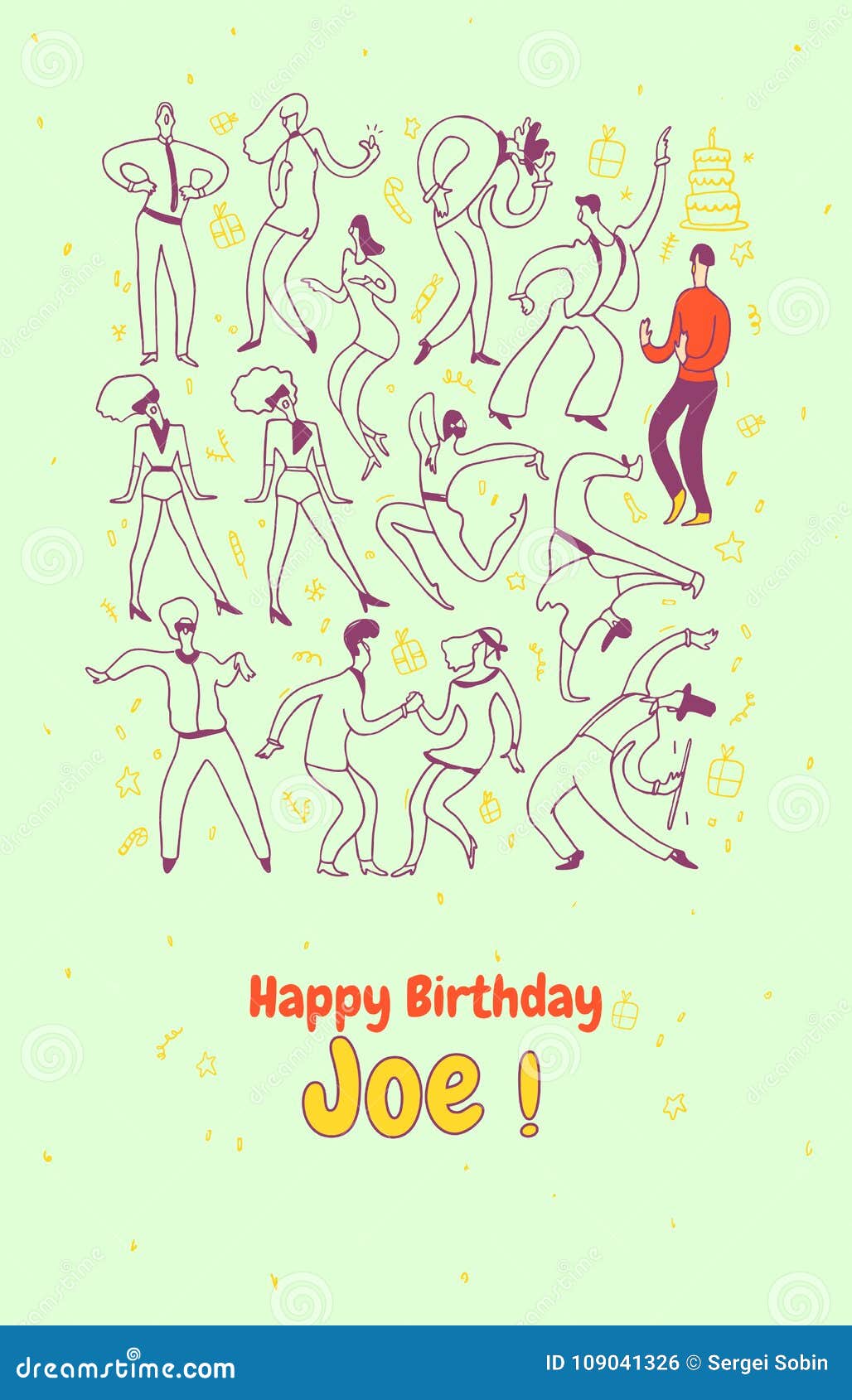 Cartolina D Auguri Personale La Gente Di Ballo Del Partito Linea Insieme Dell Illustrazione Di Vettore Buon Compleanno Illustrazione Vettoriale Illustrazione Di Compleanno Uomini