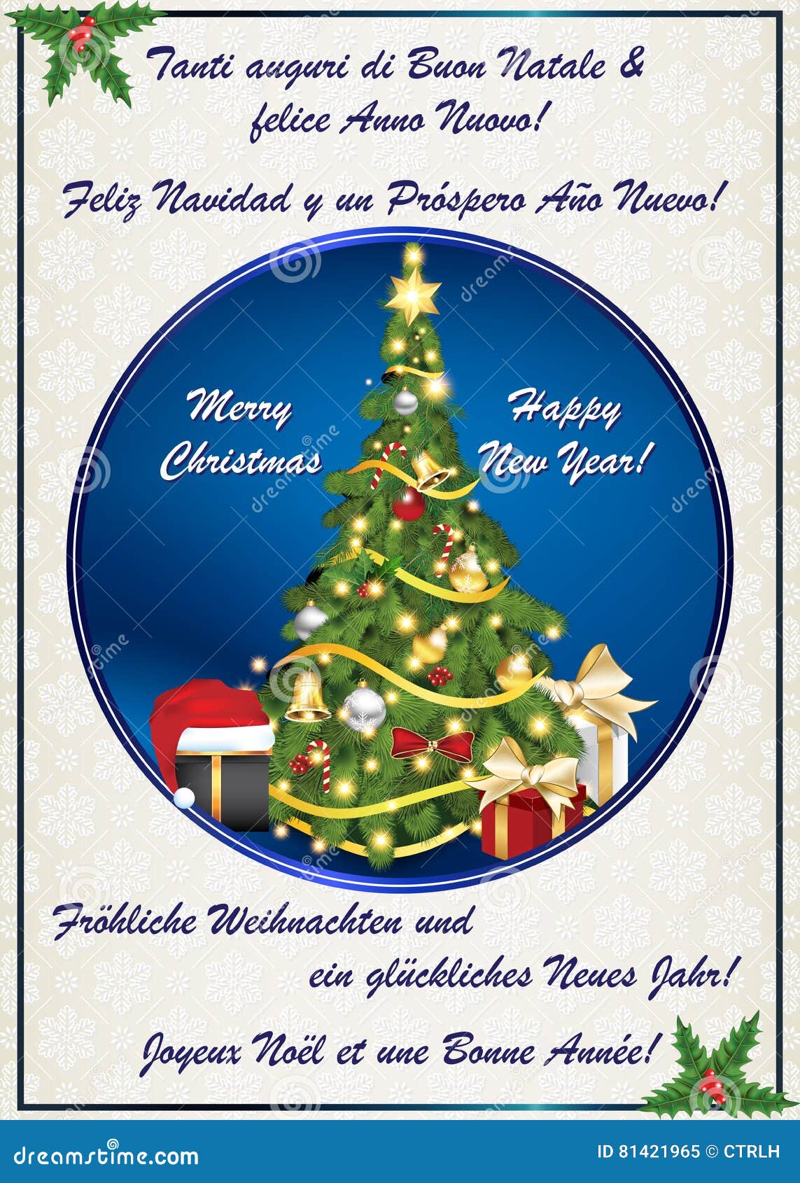 Buon Natale E Felice Anno Nuovo In Tedesco.Cartolina D Auguri Spagnola Per Il Nuovo Anno Illustrazione Di Stock Illustrazione Di Tabulato Commercio 81421965