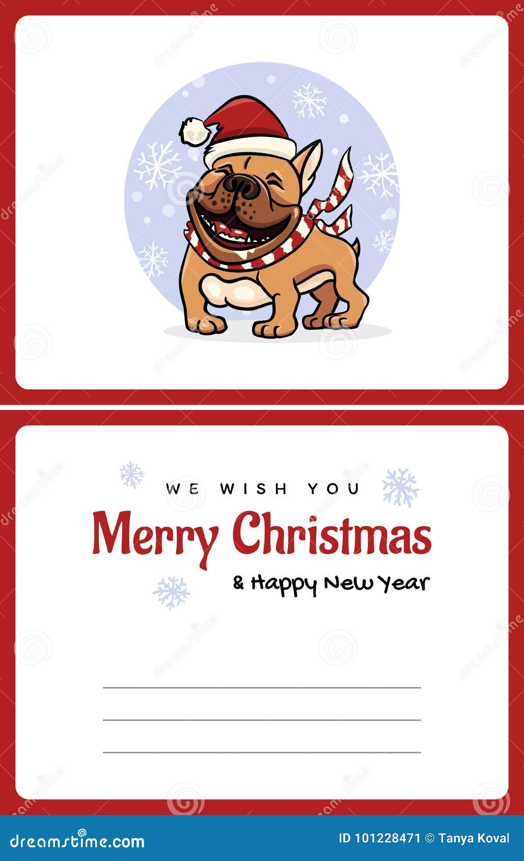 Cartolina D Auguri Vi Auguriamo Il Natale Di Un Matrimonio Ed Il Buon Anno Bulldog Inglese Divertente Illustrazione Vettoriale Illustrazione Di Scheda Protezione