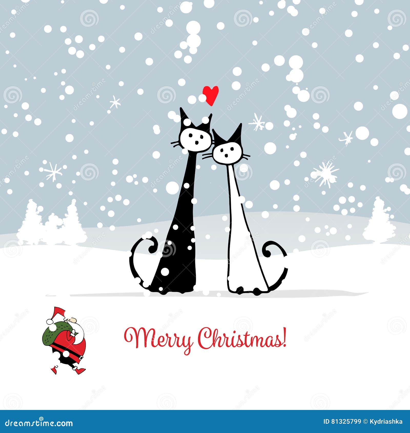 Sfondi Natalizi Con Animali.Cartolina Di Natale Con Le Coppie Dei Gatti E Di Santa Illustrazione Vettoriale Illustrazione Di Cuore Scheda 81325799