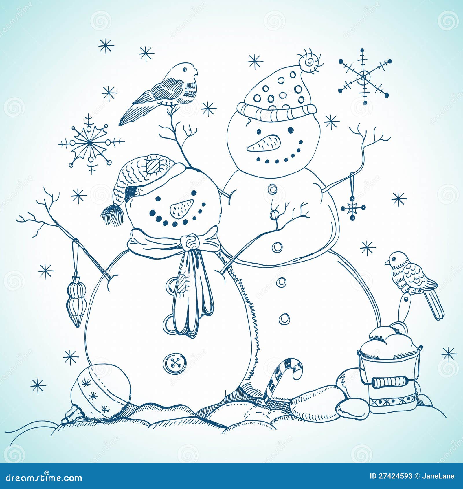Cartolina di Natale per il disegno di natale con i pupazzi di neve