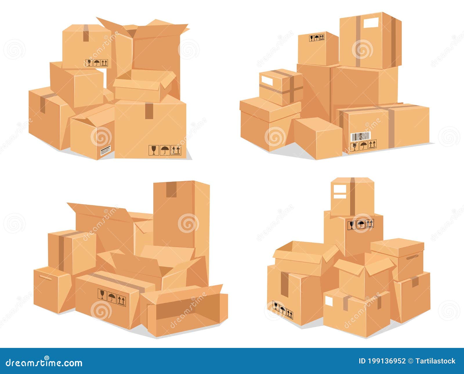 Carton Box Stack. Big Pile of Delivery Brown Cardboard Boxes. Cartoon  Stacked Warehouse Parcels Stock Vector - Illustration of group, cargo:  199136952