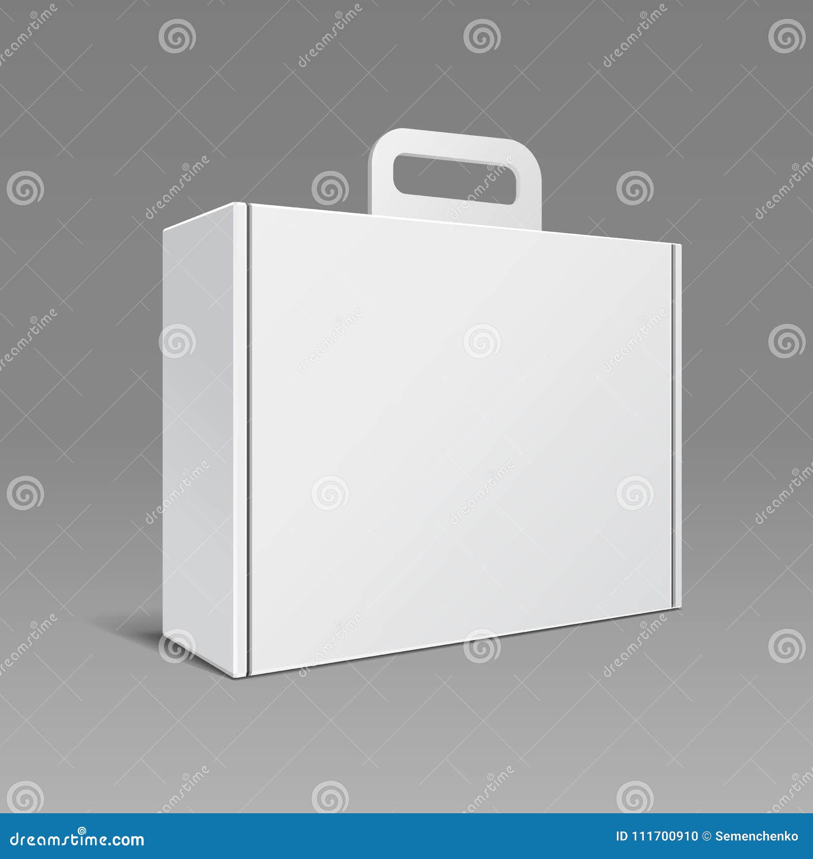 Carton or Plastic White Blank Package Box with Handle. Briefcase, Case