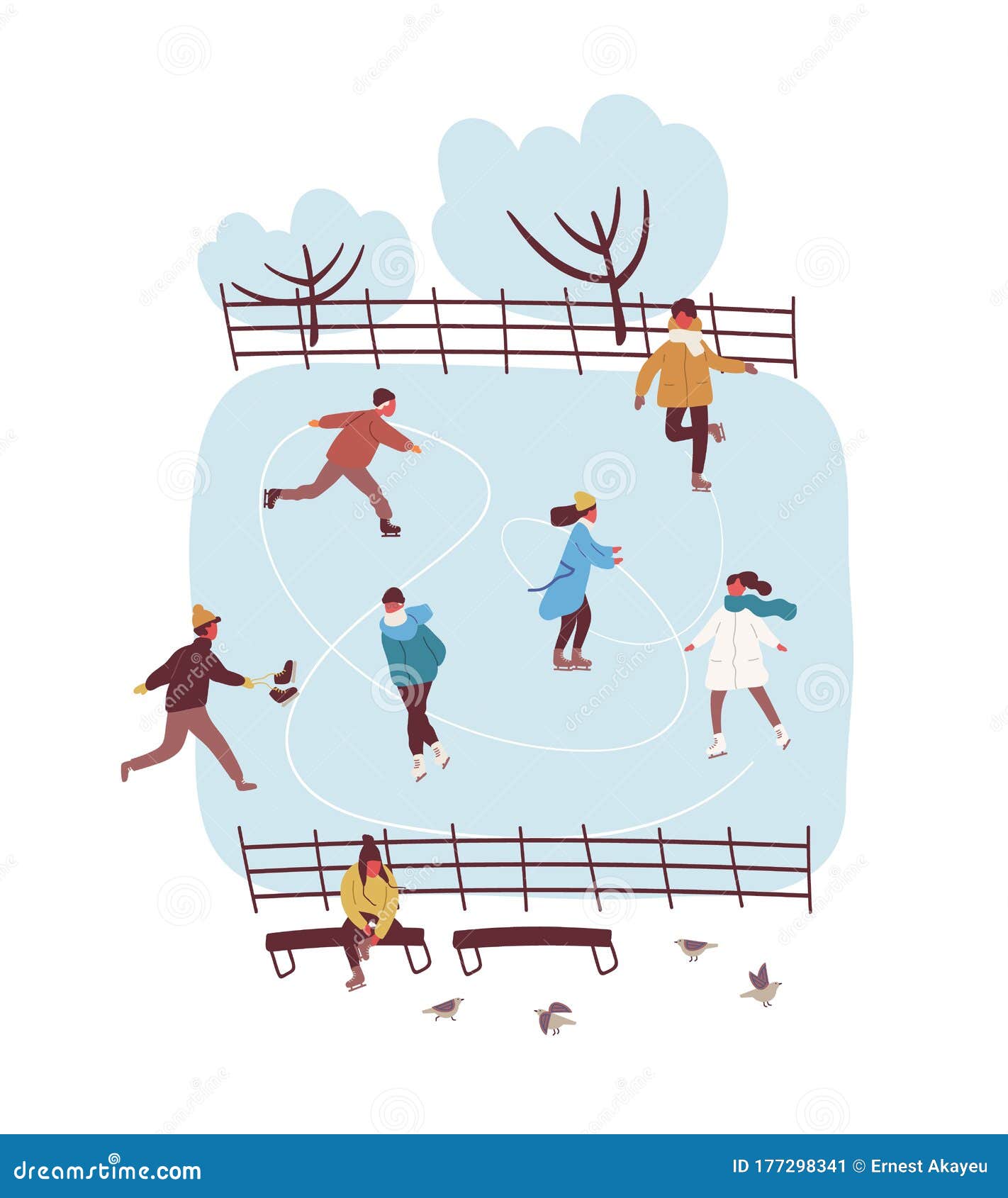 Download Cartoon Active People Enjoying Ice Skating At Winter Park ...