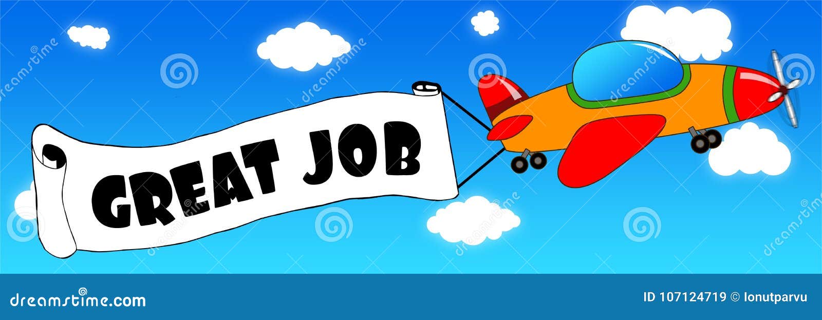 Cartoon Aeroplane and Banner with GREAT JOB Text on a Blue Sky B Stock  Illustration - Illustration of icon, message: 107124719