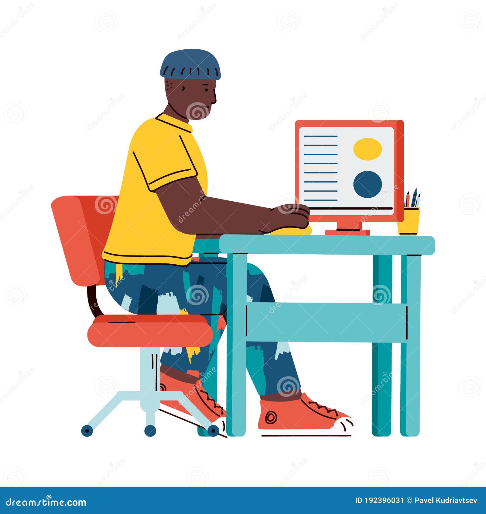 Cartoon African College Student or School Boy Using Computer Stock Vector -  Illustration of teenage, adult: 192396031