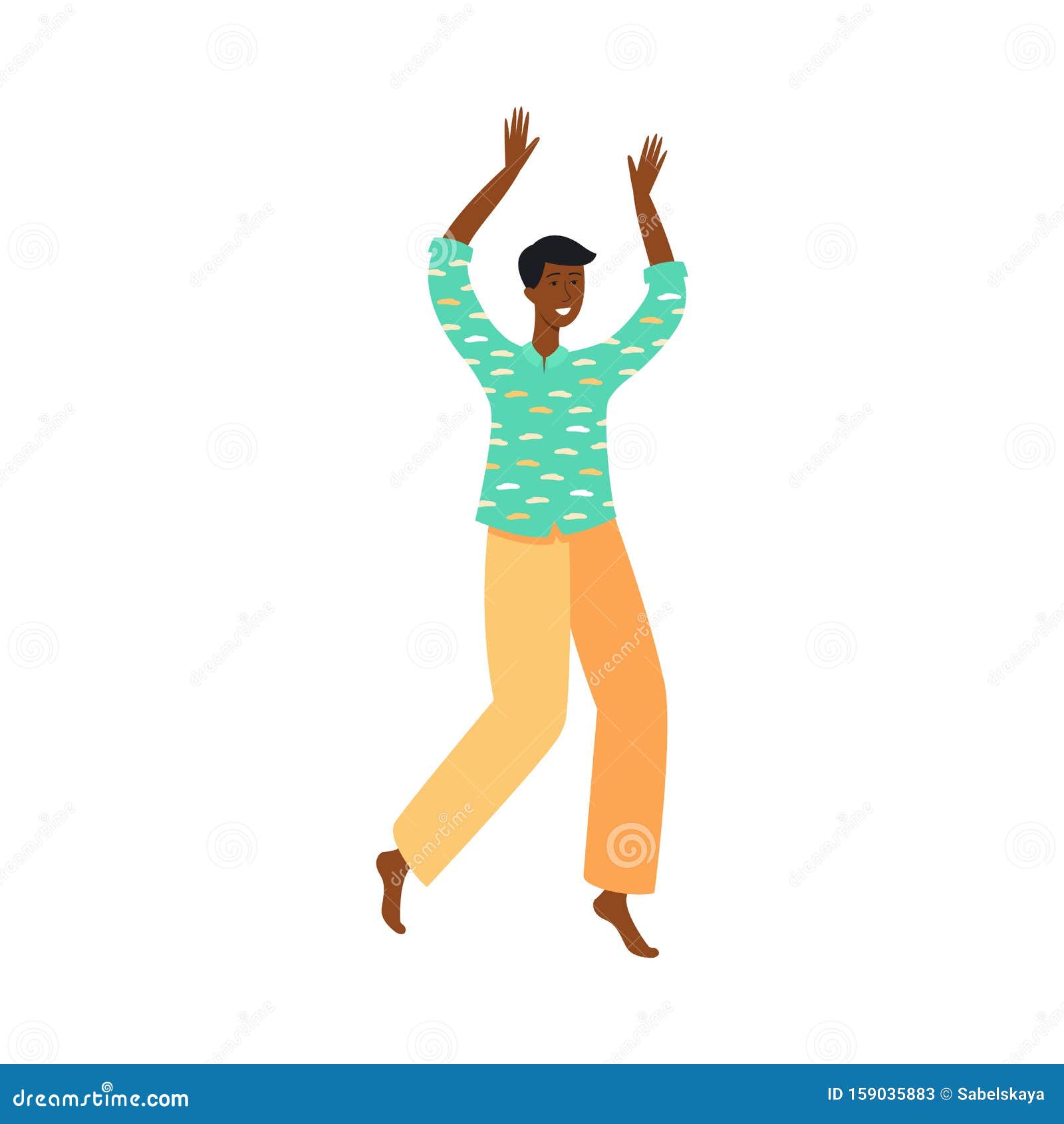 Cartoon African Dancer Man in Colorful Clothing Dancing or Jumping in Place  with Hands Up. Stock Vector - Illustration of show, casual: 159035883