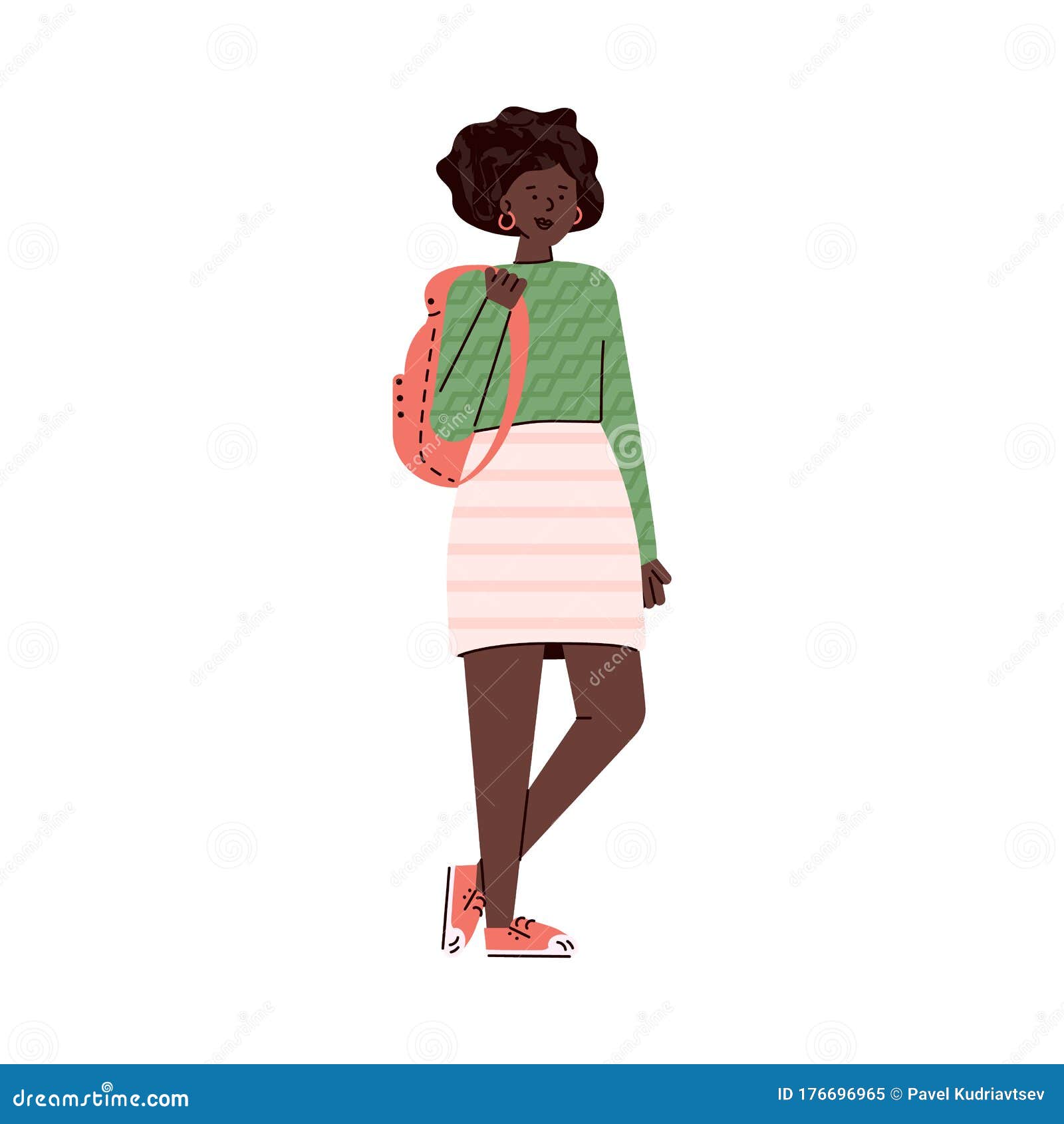 Cartoon African Girl with Student Backpack Standing and Smiling Stock  Vector - Illustration of smiling, education: 176696965