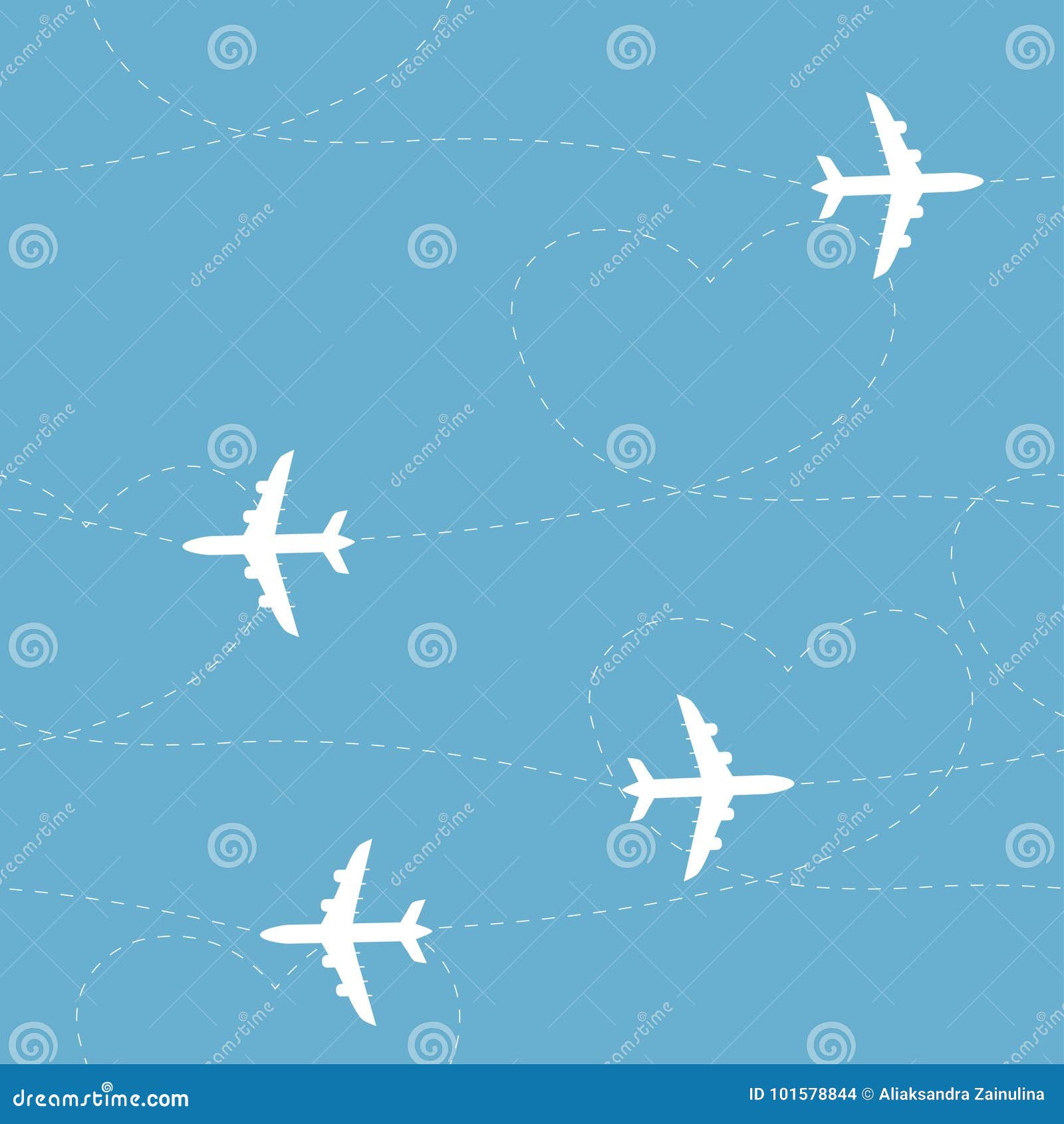 cartoon airplane path seamless pattern