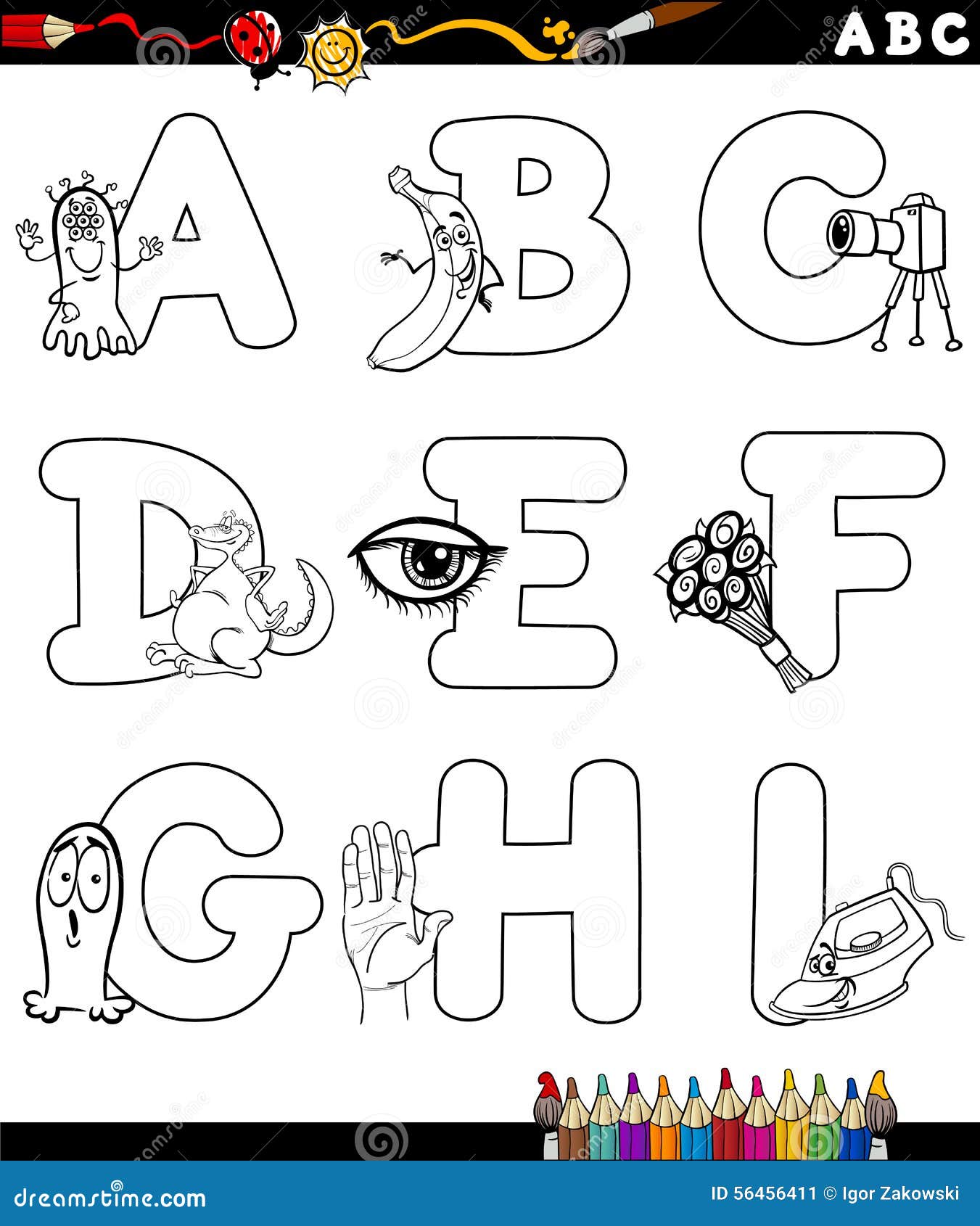 Cartoon Alphabet Coloring Page Stock Vector - Image: 56456411