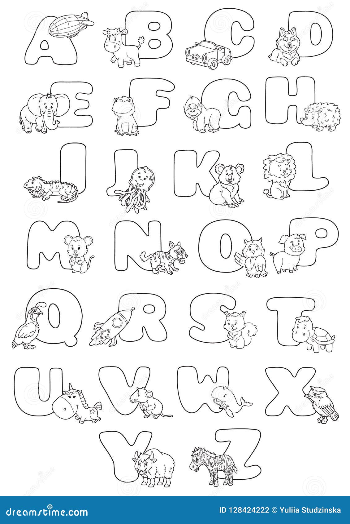 Cartoon Alphabet Poster Outline Stock Vector - Illustration of cartoon, kids: 128424222 Cartoon Alphabet Poster Outline Stock Vector - Illustration of cartoon, kids: 128424222