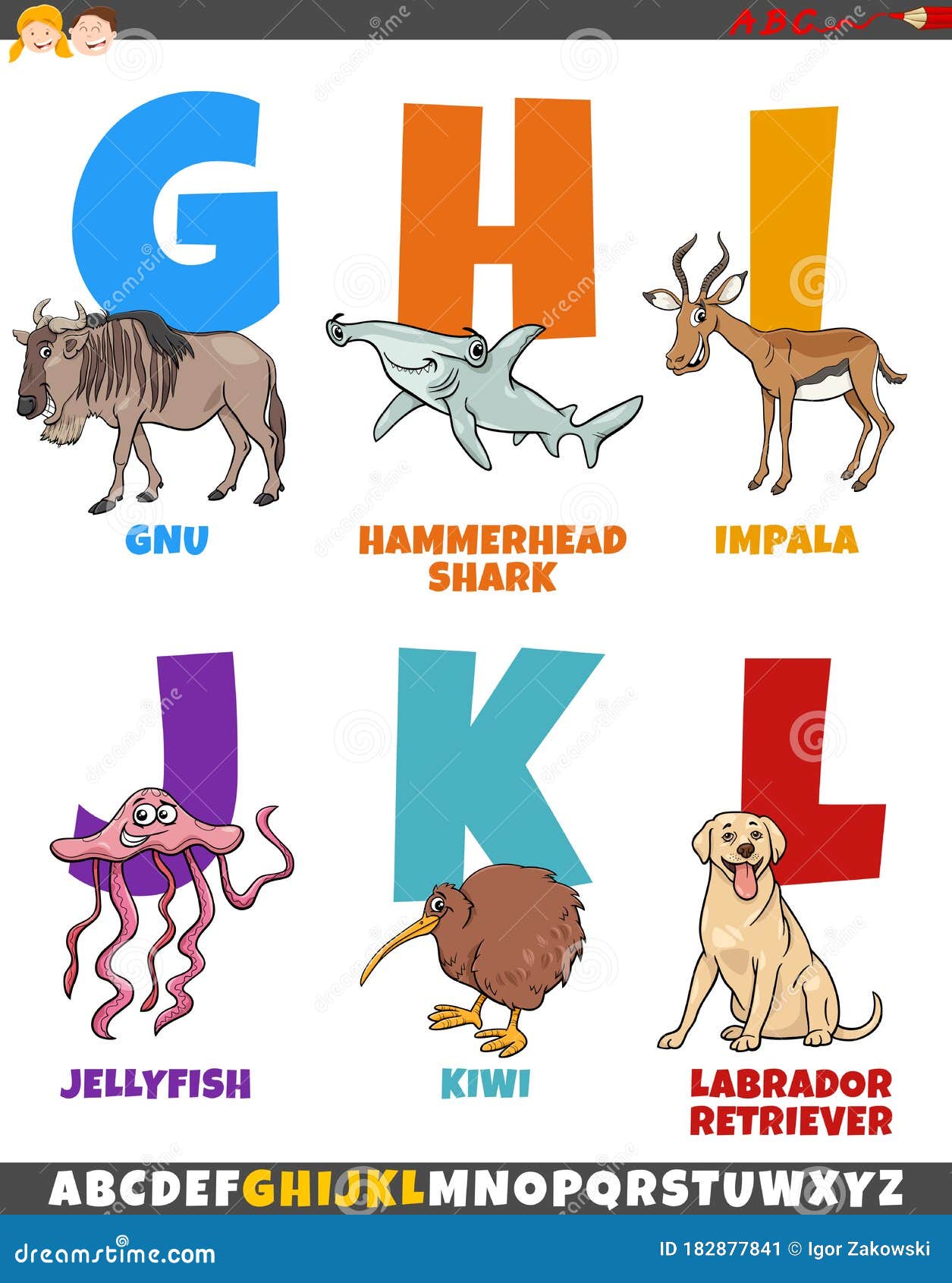 Cartoon Alphabet Set with Animal Characters Stock Vector - Illustration of  cartoon, letter: 182877841