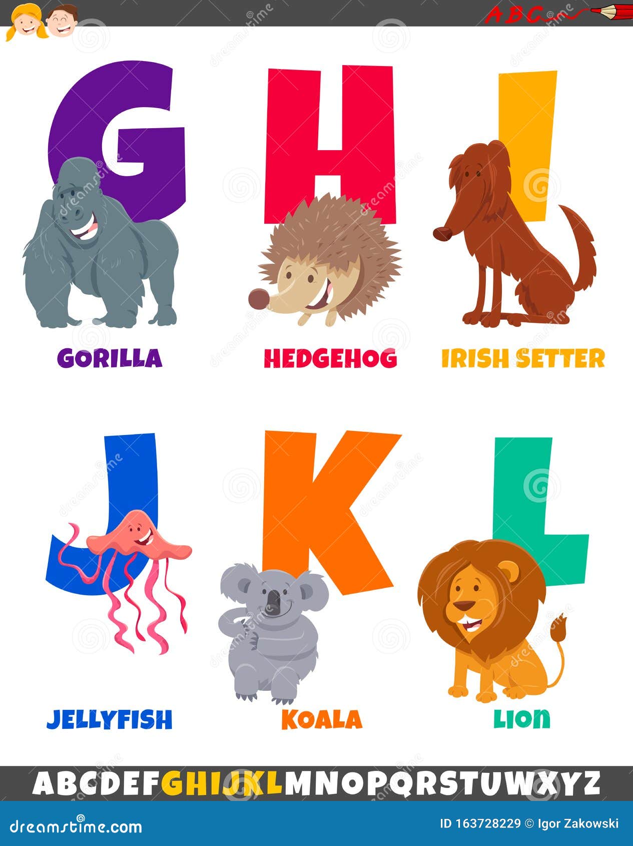 Cartoon Alphabet Set with Cute Animal Characters Stock Vector - Illustration of background, education: 163728229 Cartoon Alphabet Set with Cute Animal Characters Stock Vector - Illustration of background, education: 163728229