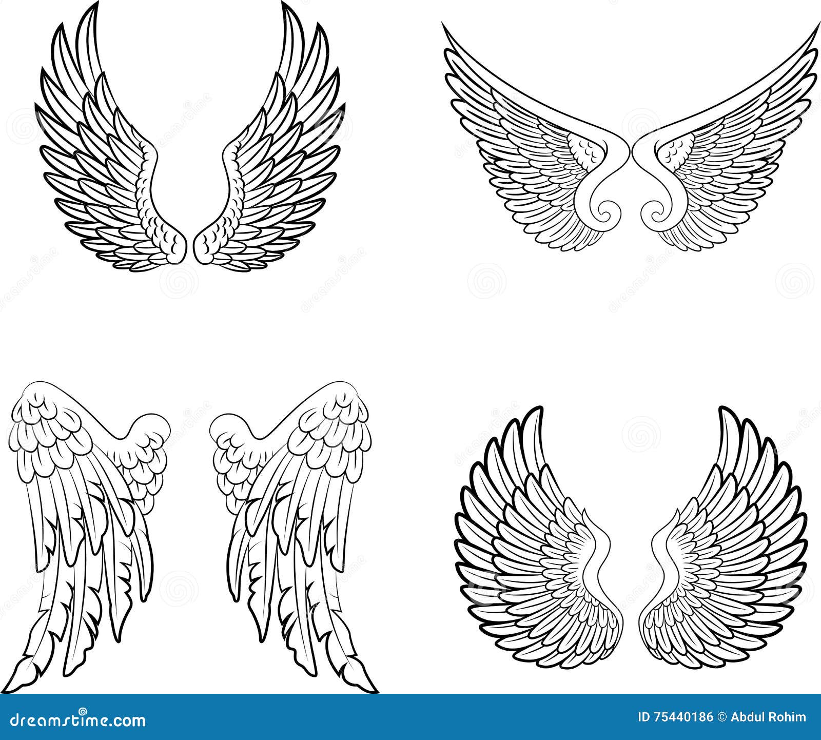Cartoon Angel Wings Collection Set Stock Vector - Illustration of ...
