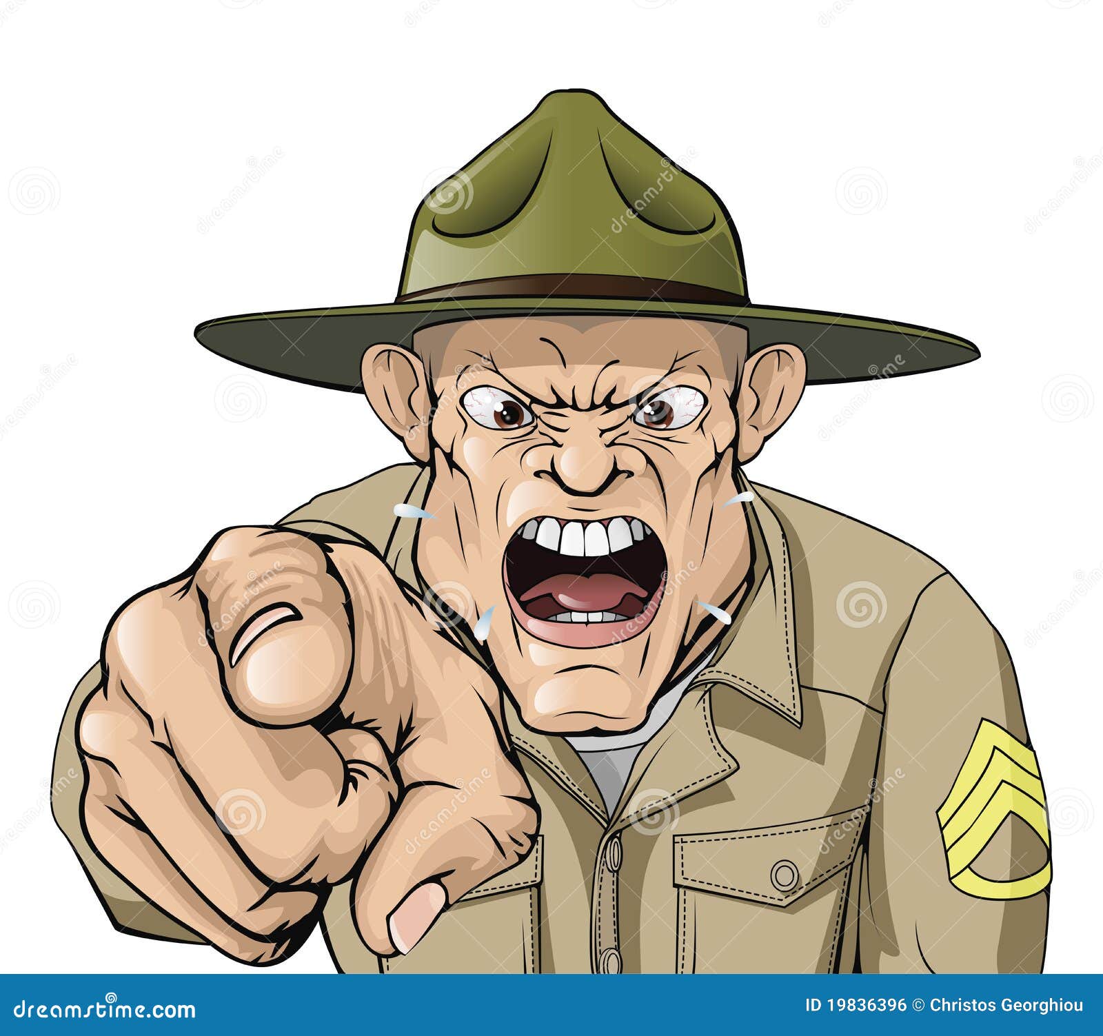 cartoon angry army drill sergeant shouting