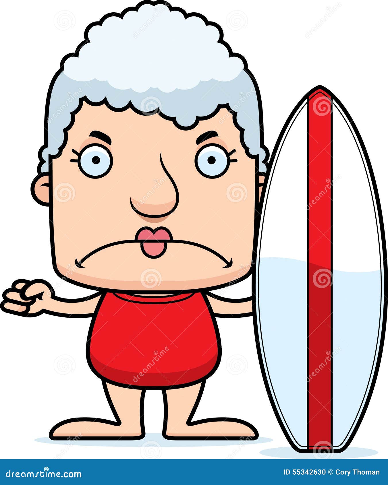 Cartoon Angry Surfer Woman. A cartoon surfer woman looking angry.