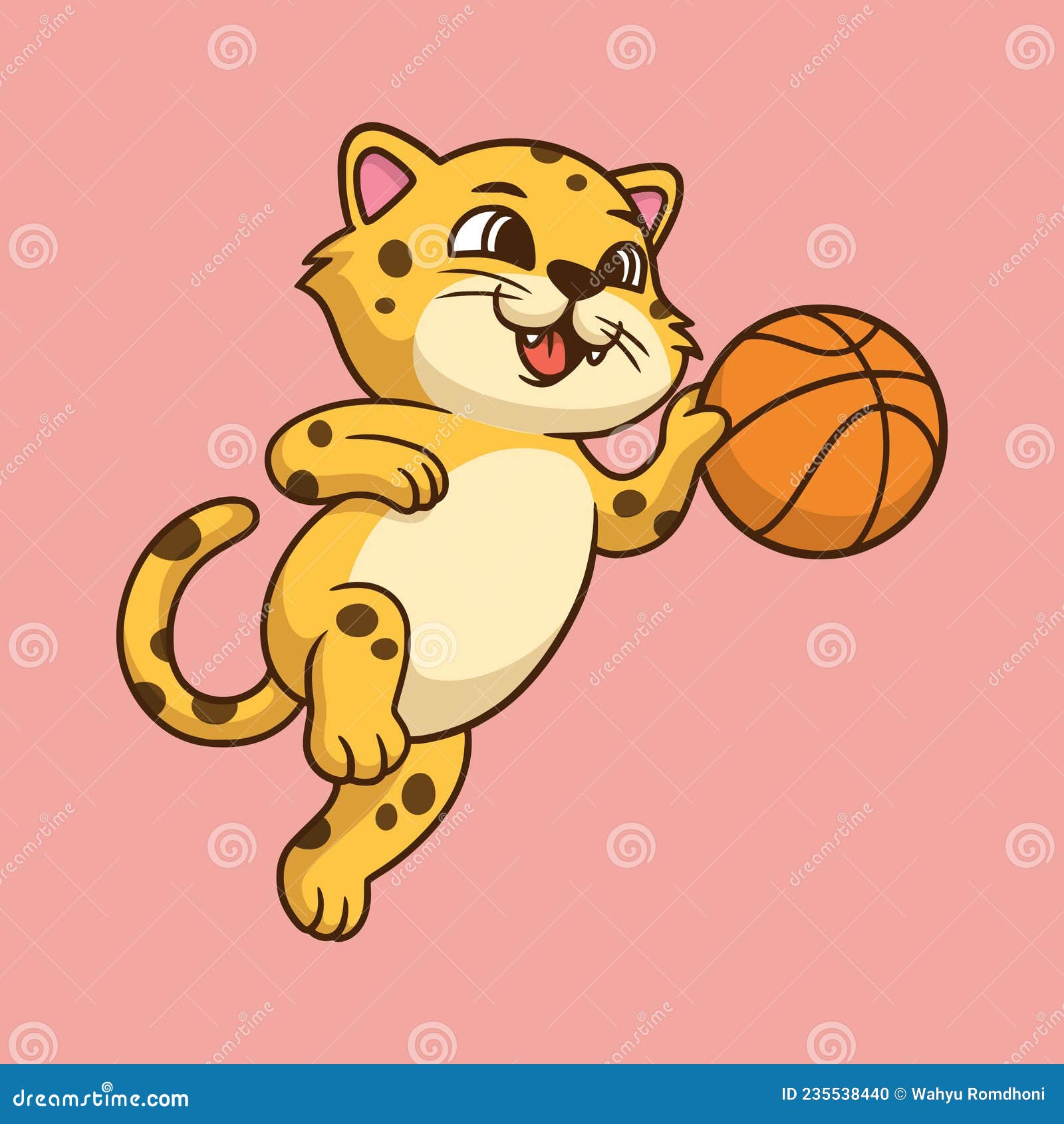 cartoon animal  leopard playing basketball