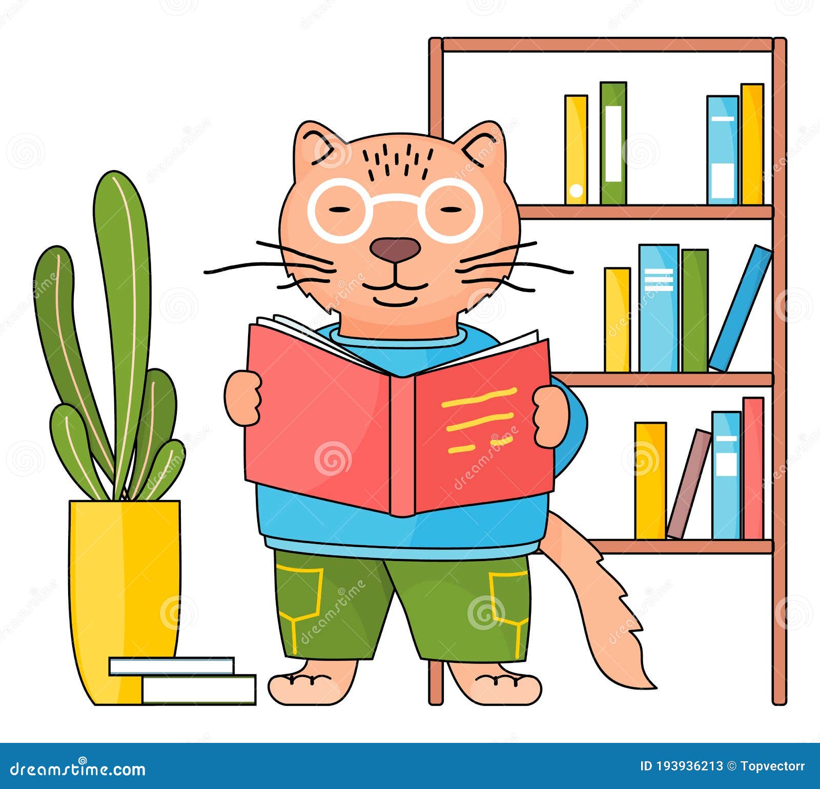 Cartoon Animal Student or Teacher. Smart Cat in Glasses with a Book in His  Hands Reads at a Lesson Stock Vector - Illustration of exercise, living:  193936213