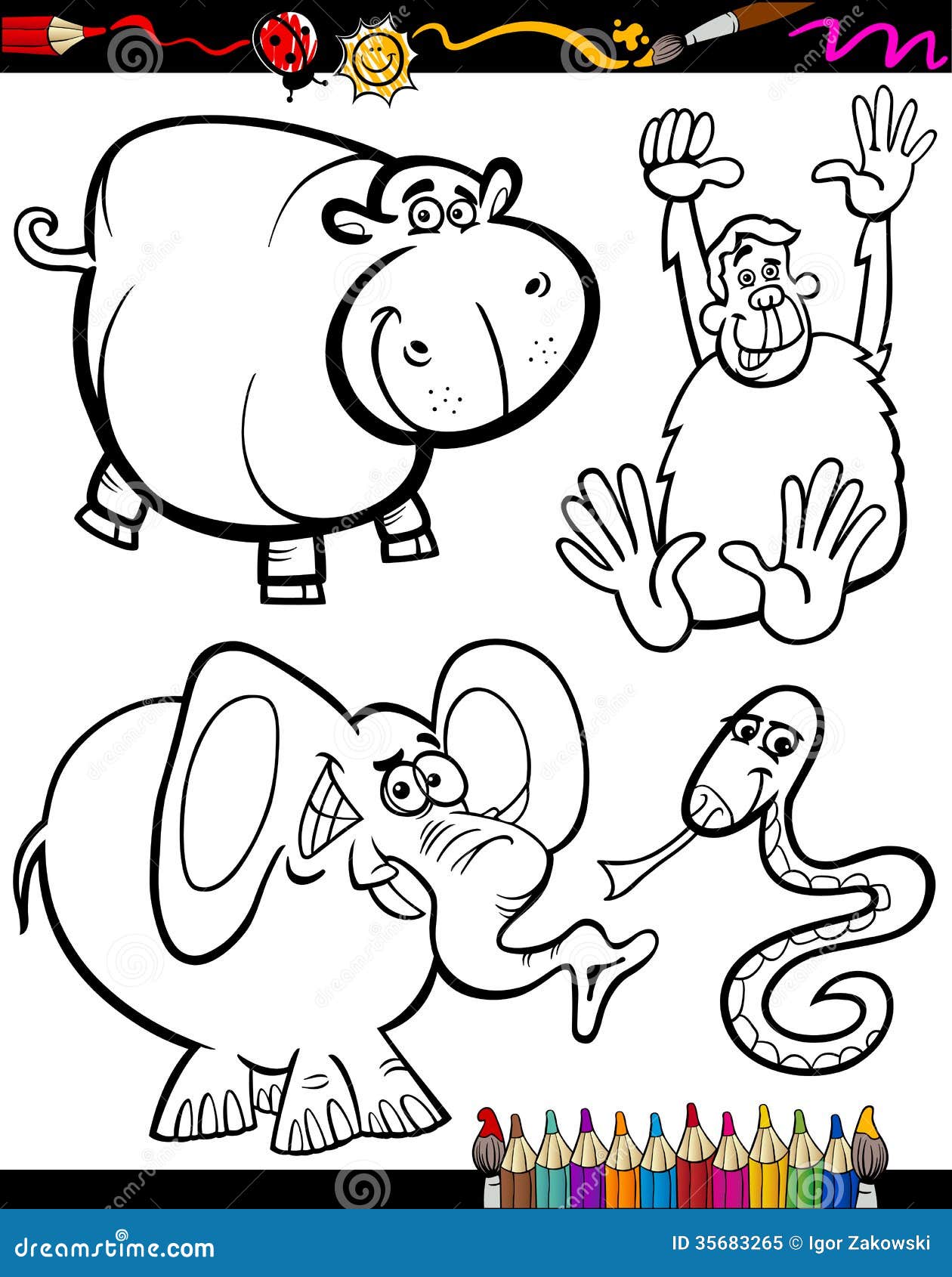 Download Cartoon Animals For Coloring Book Stock Vector - Illustration of coloring, children: 35683265