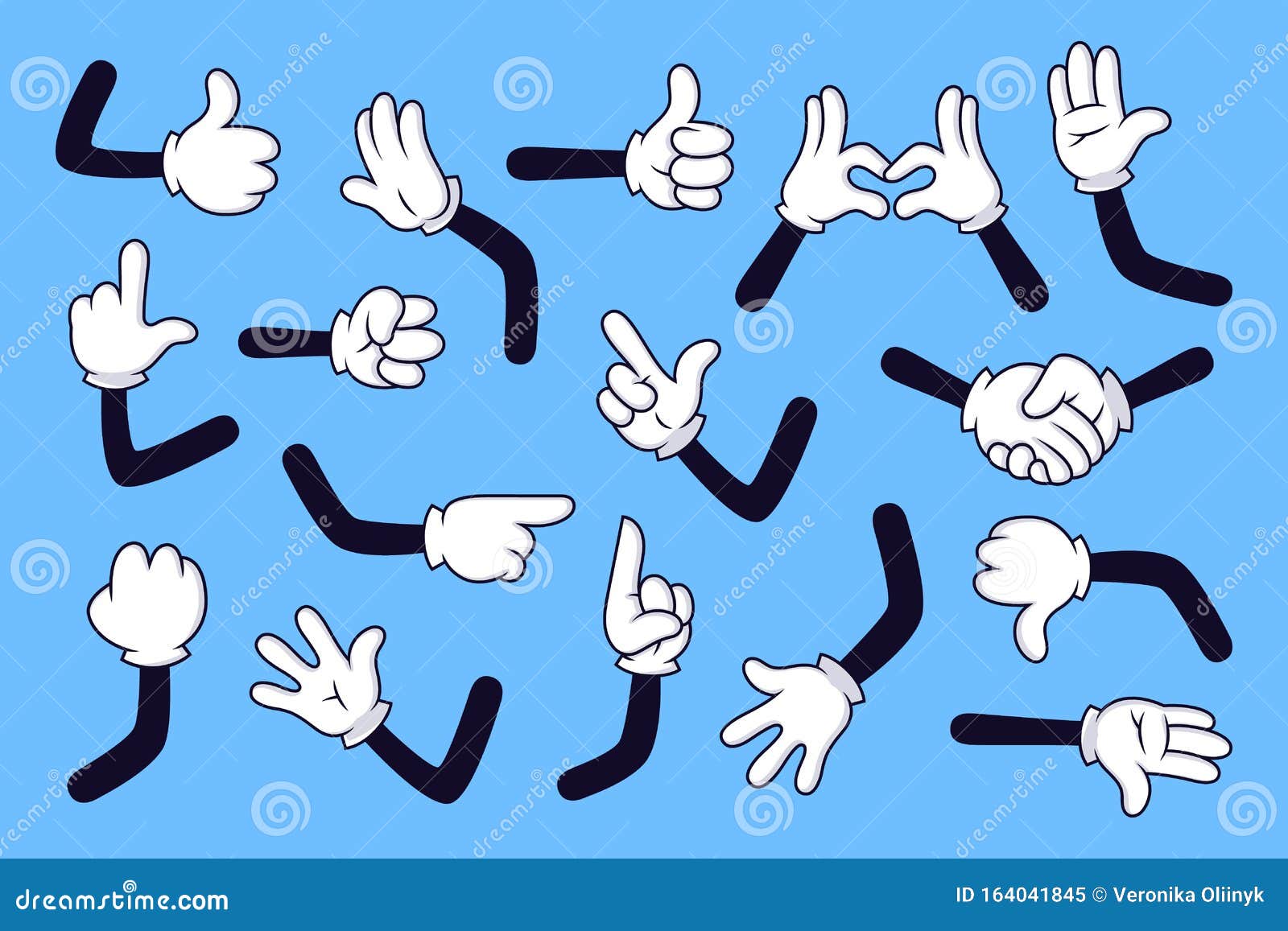 Cartoon Arms. Gloved Hands with Different Gestures, Various Comic Hands