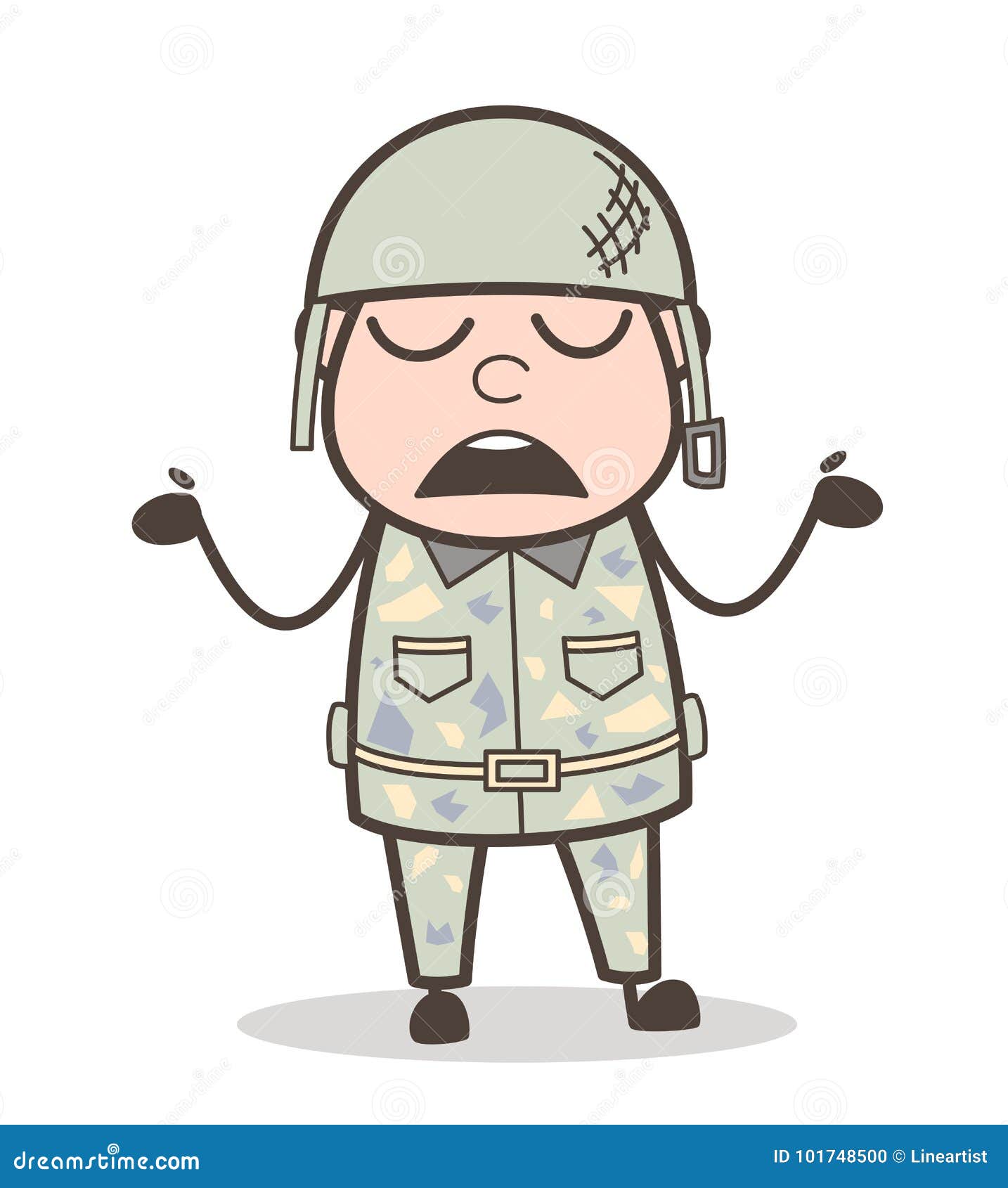 cartoon army man behaving like don`t know anything  