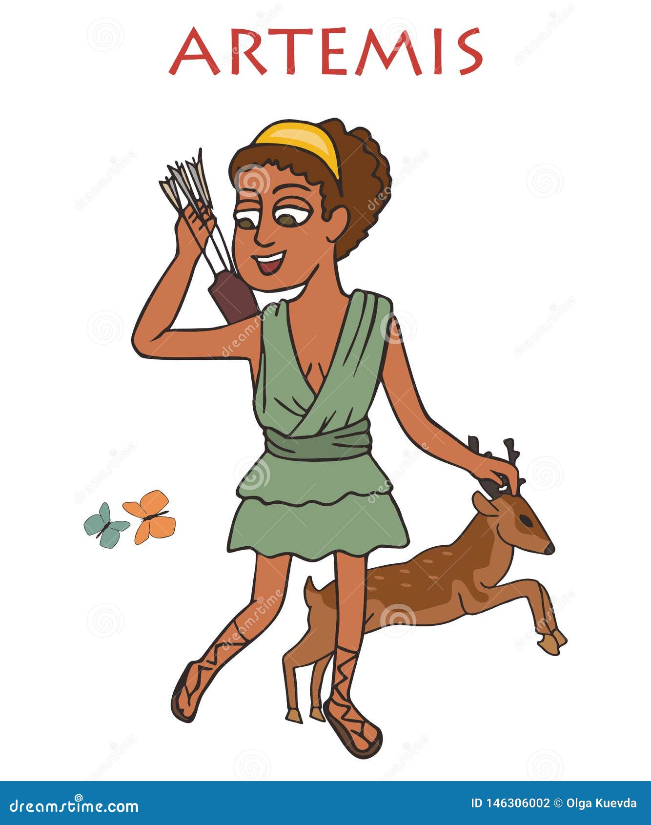 Cartoon Artemis Greek Goddess Stock Vector - Illustration of mythology,  artemis: 146306002