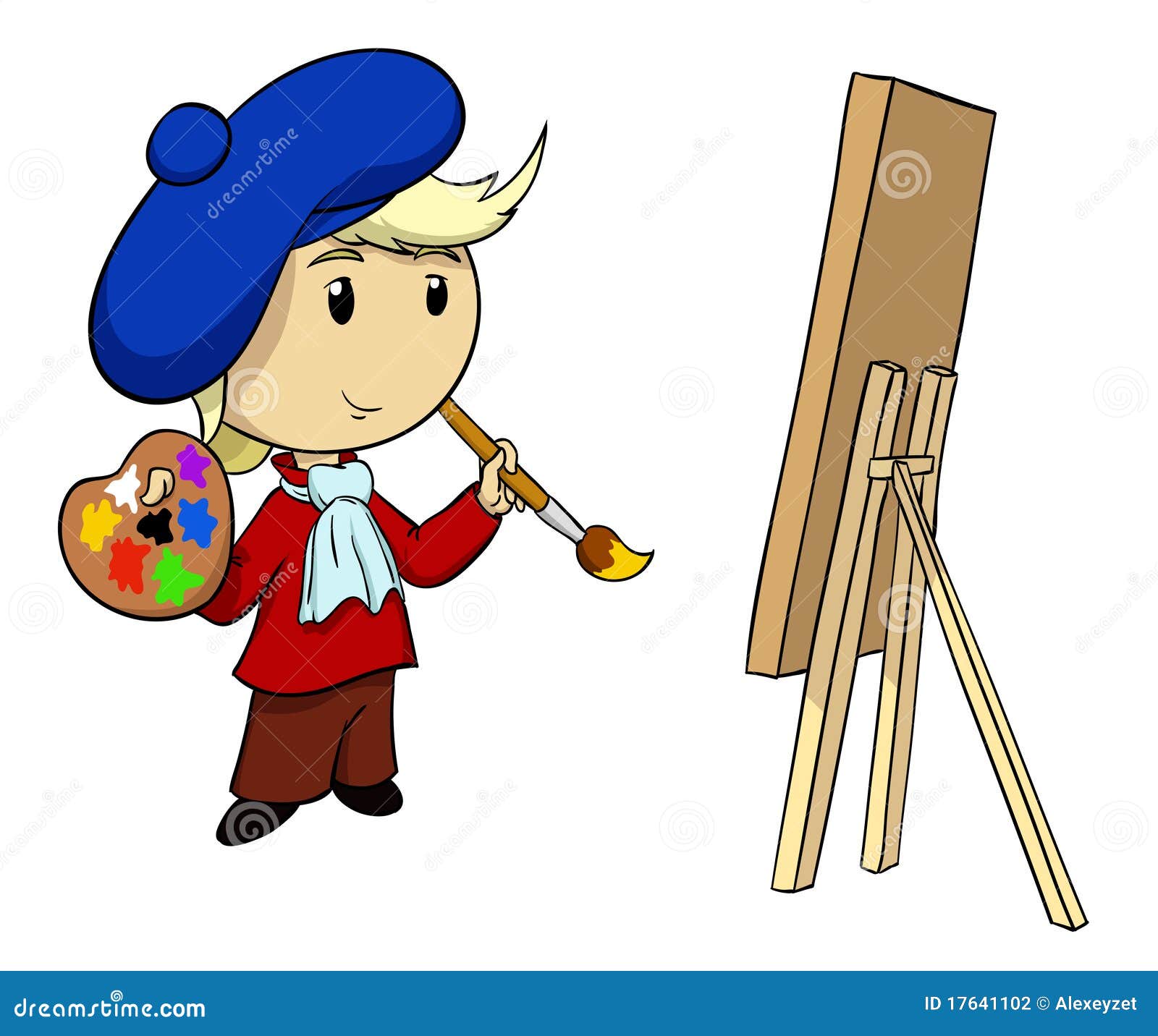 Cartoon Artist with Palette and Brush Stock Vector - Illustration of