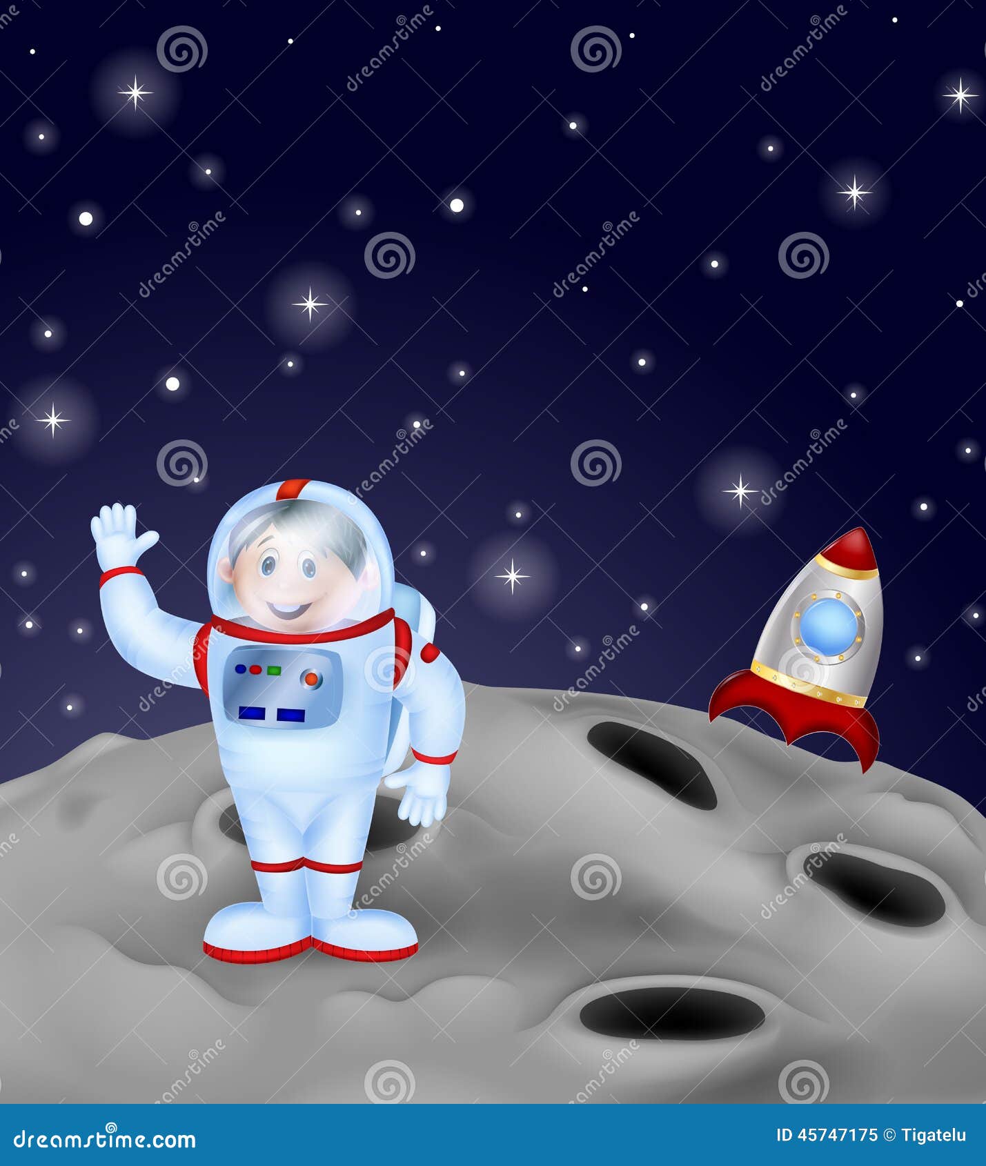 cartoon astronaut landing on the moon