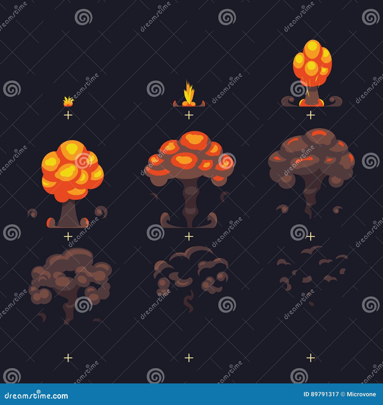 Cartoon Atomic Bomb And Atomic Mushroom Cloud,Drawing Style. Vector