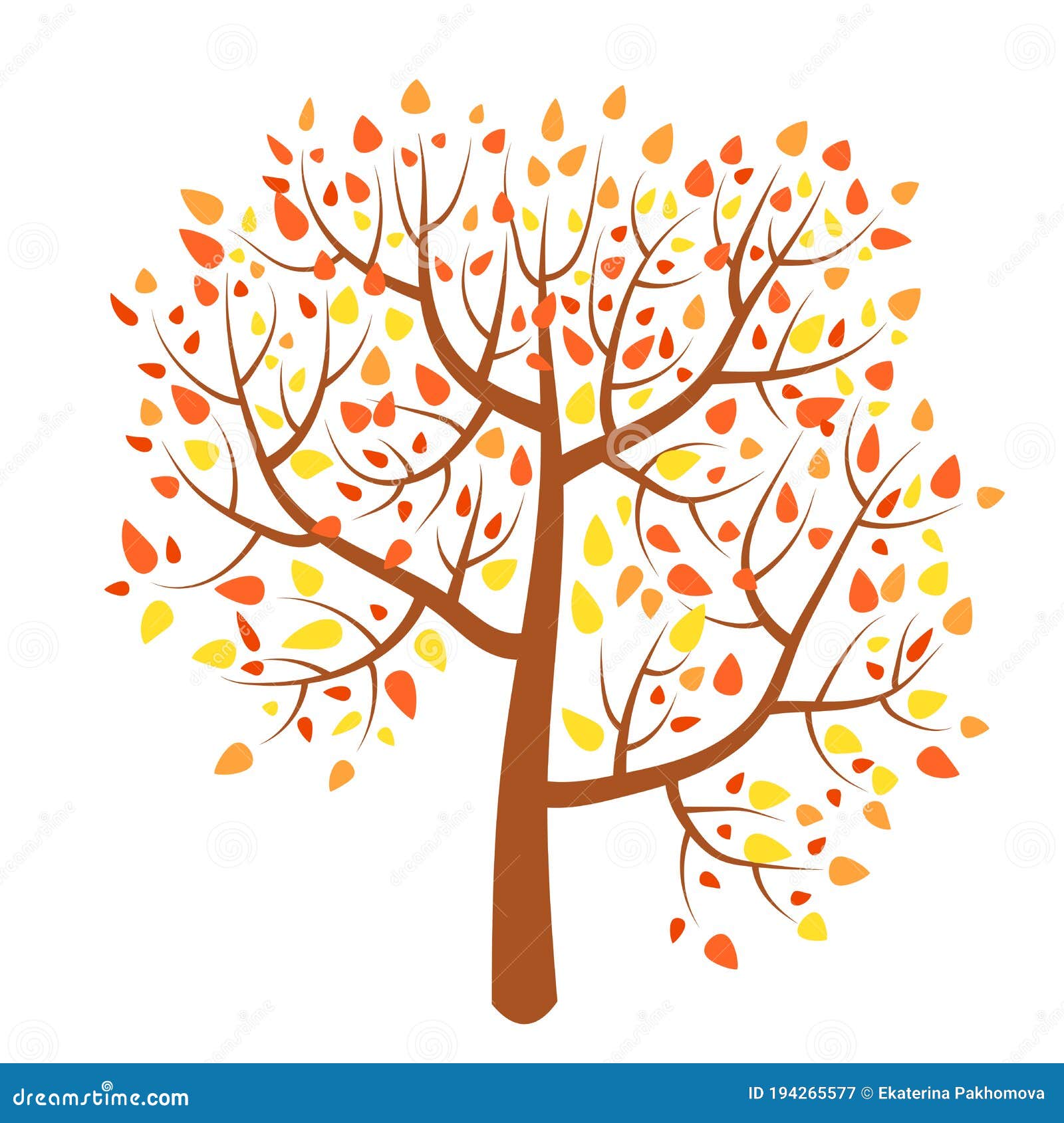 Cartoon Autumn Tree in Flat Style Isolated on White Background. Stock  Vector - Illustration of ecology, botanical: 194265577