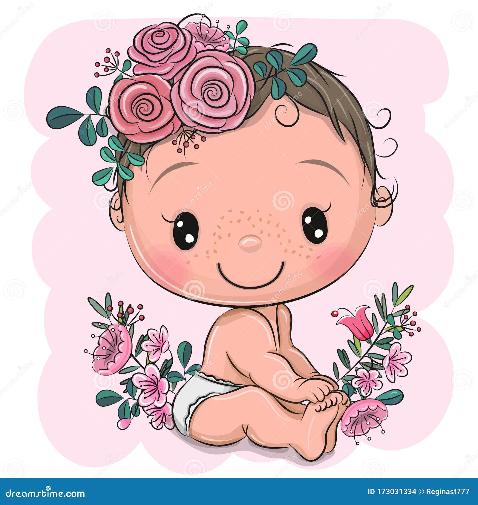 Cartoon Baby with Flowers on a Pink Background Stock Vector - Illustration of cute, dream: 173031334 Cartoon Baby with Flowers on a Pink Background Stock Vector - Illustration of cute, dream: 173031334
