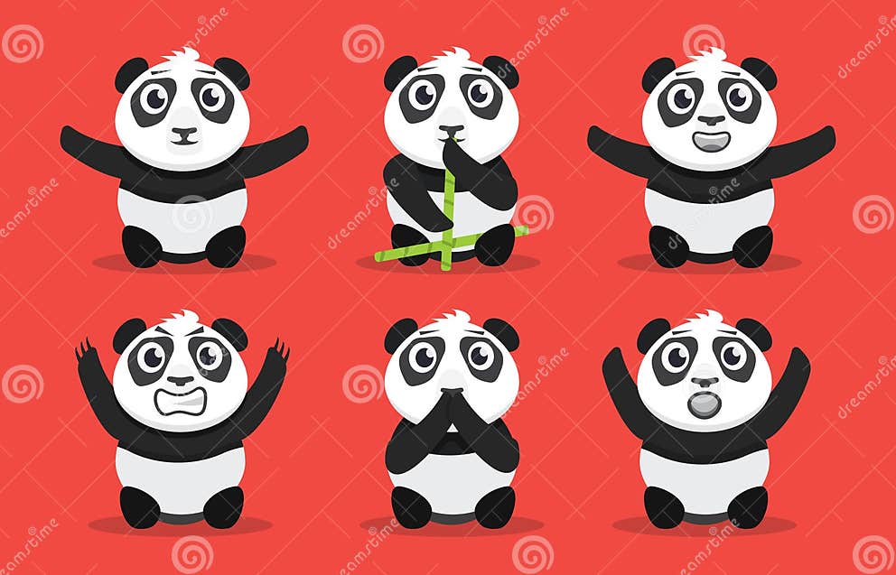 Cartoon Baby Pandas in Different Poses Set. Cute, Hand-drawn, Flat
