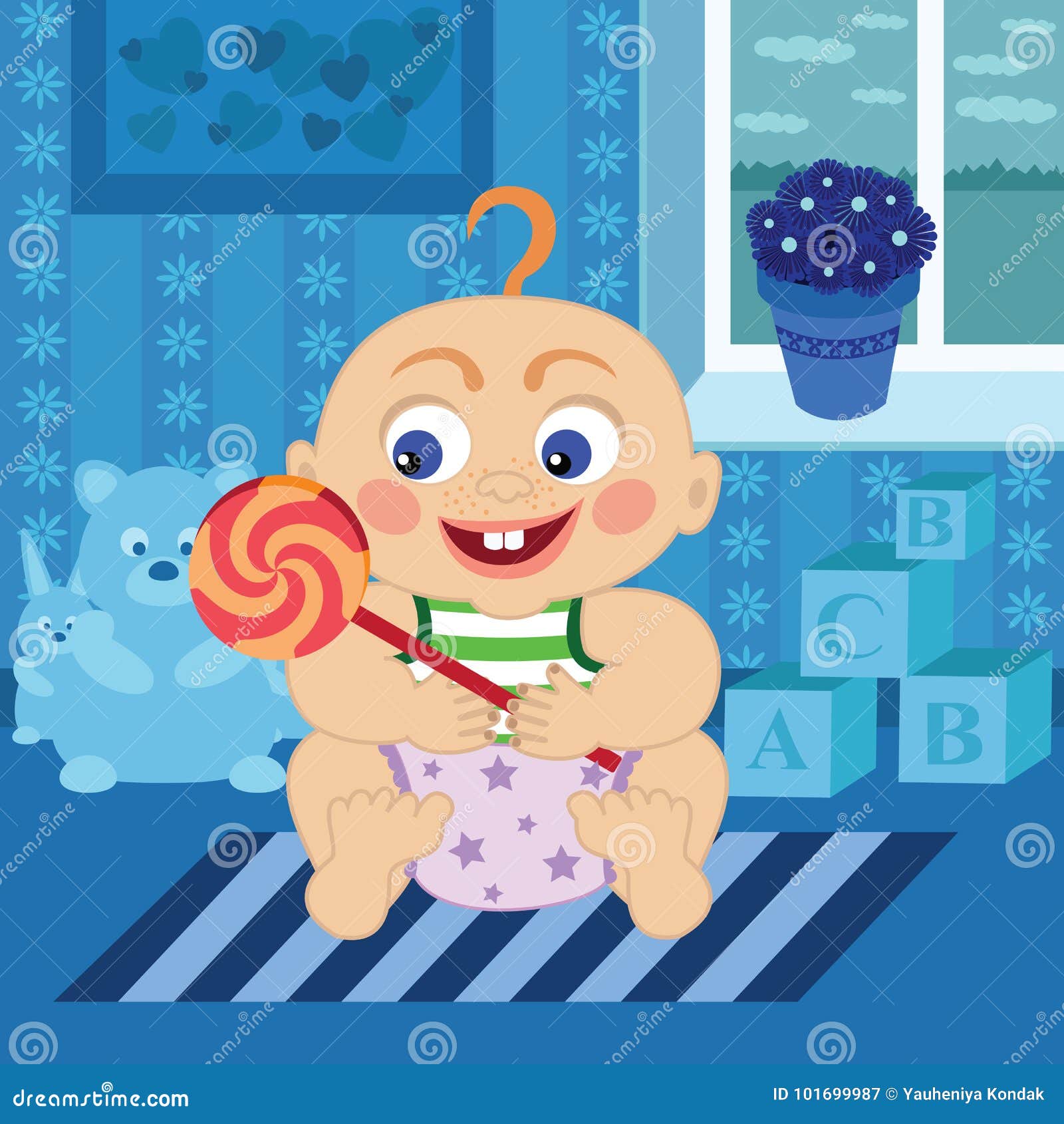 Cartoon Baby with Sugar Candy in the Room Stock Vector - Illustration of  teeth, cheerful: 101699987