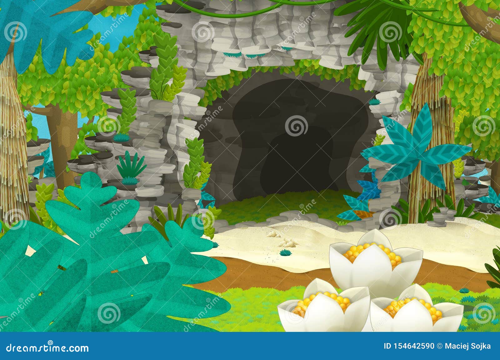 Cartoon Background With Cave In The Jungle Stock Illustration